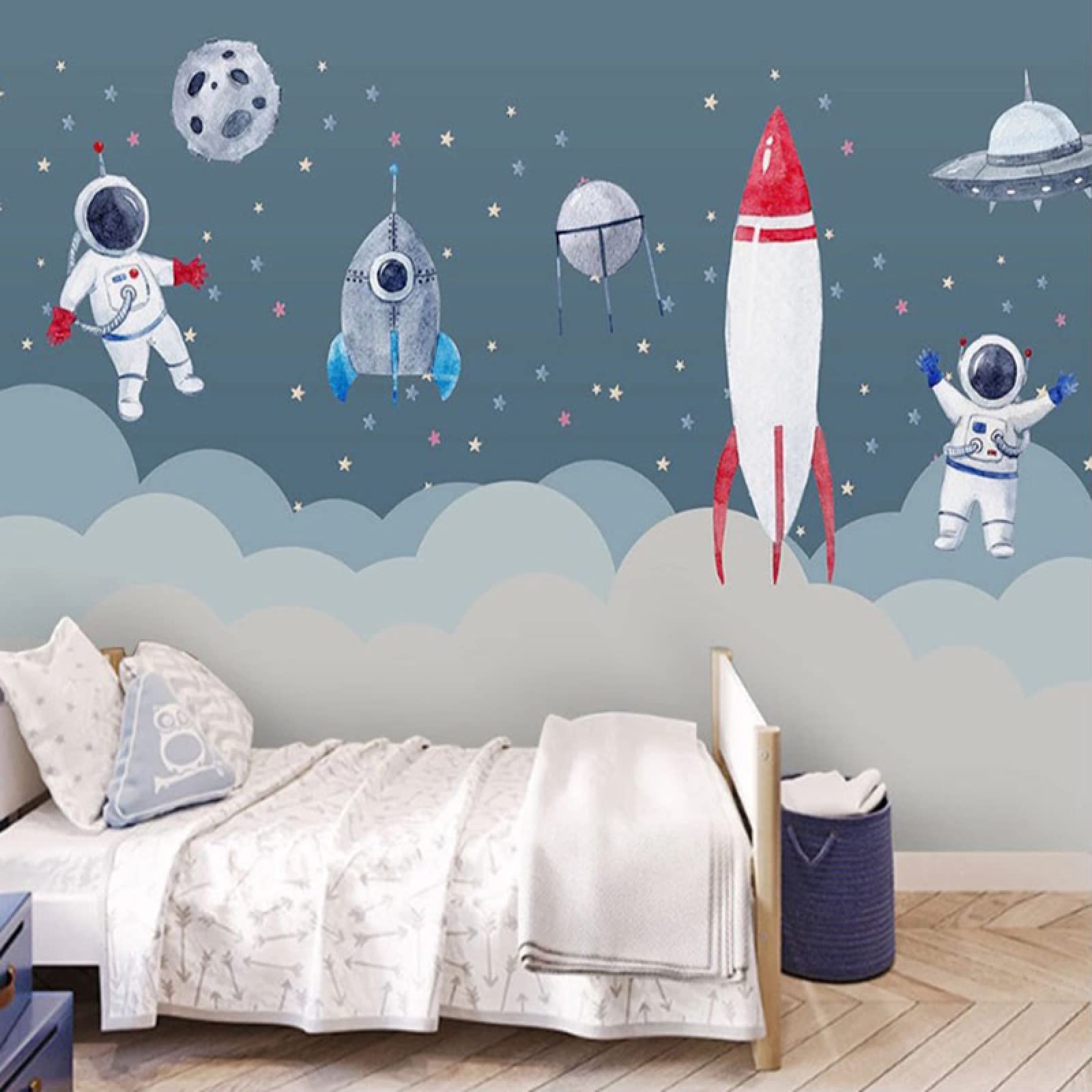 Custom Cartoon Space Rocket 3D Wallpaper for Kids Room - Waterproof Mural Painting for Boys & Girls Bedroom, Living Room, Dining Room Decor | Perfect for Nursery, Playroom & Home Themed Decorations