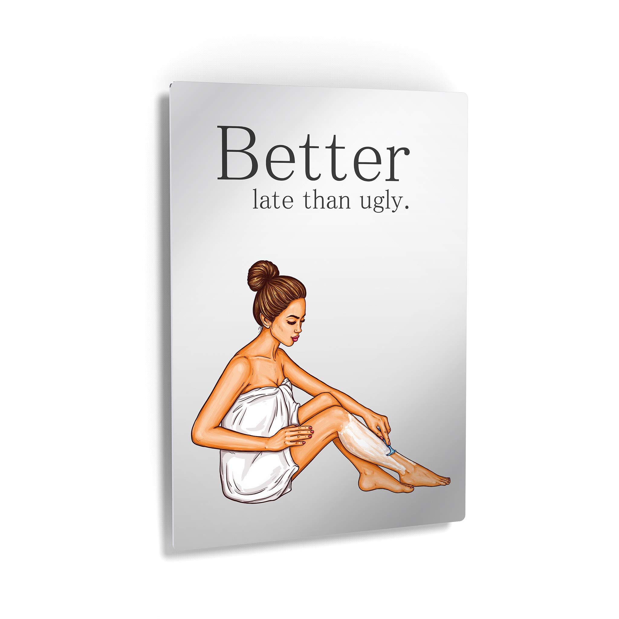 Funny Bathroom Wall Art - 'Better Late Than Ugly' Metal Print Sign | Cute Kids & Nursery Decor | Ready to Hang Home Decoration | Made in USA (17x11 Inch) | Perfect for Bathrooms, Playrooms & Gift Giving