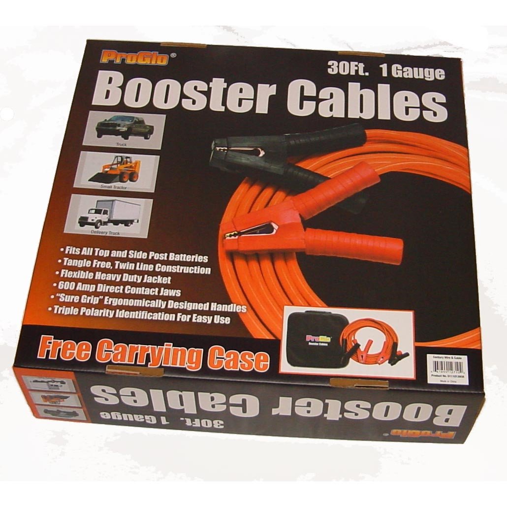 30-Foot 1 Gauge Heavy Duty Tangle-Free Rubber Battery Jumper Cables for Cars, Trucks & SUVs - Emergency Vehicle Jump Start Kit for Dead Batteries