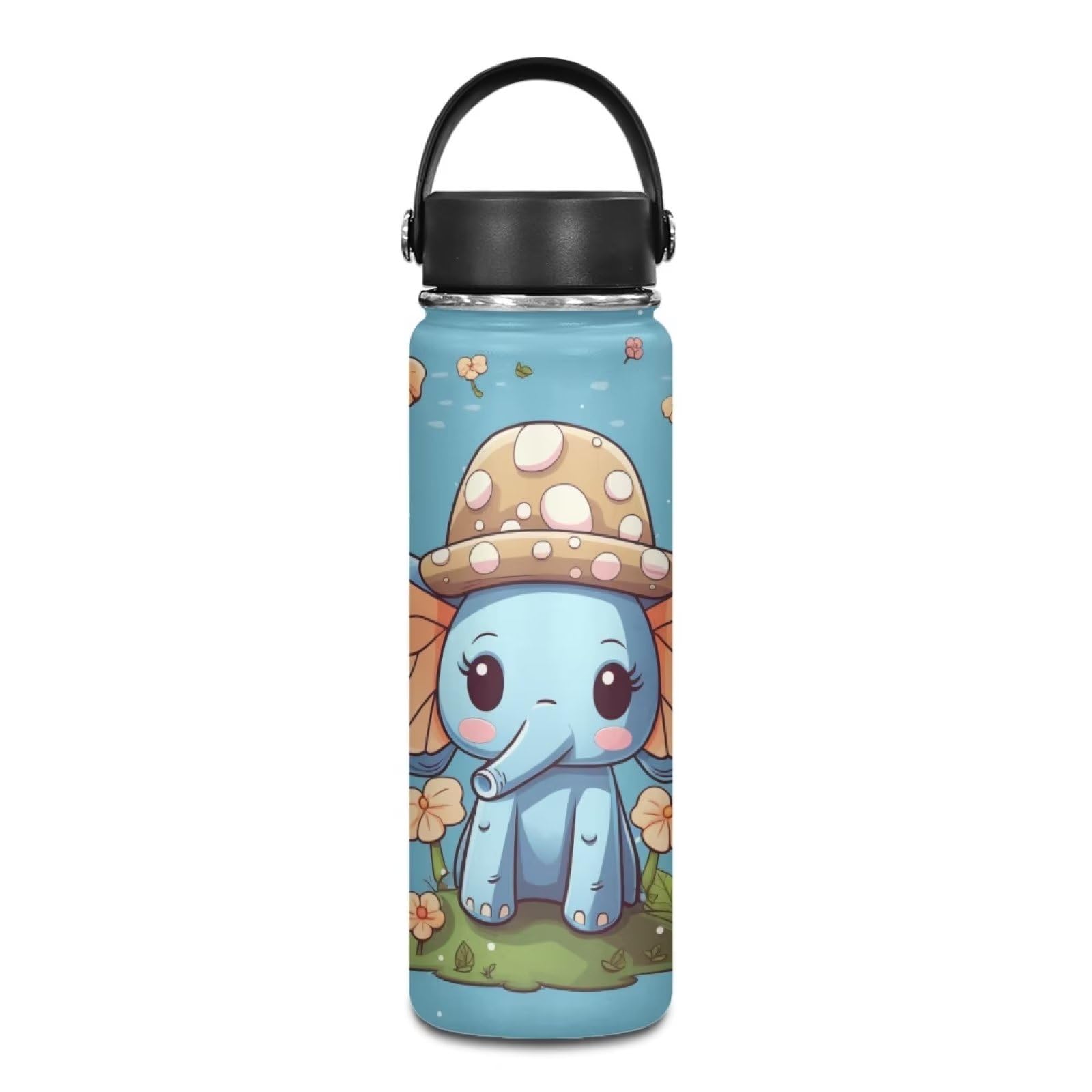 Flashideas 20oz Cute Elephant Insulated Stainless Steel Water Bottle - Reusable Thermos for Sports, Gym, School & Commuting - BPA-Free Leakproof Hot & Cold Drink Container for Kids & Adults