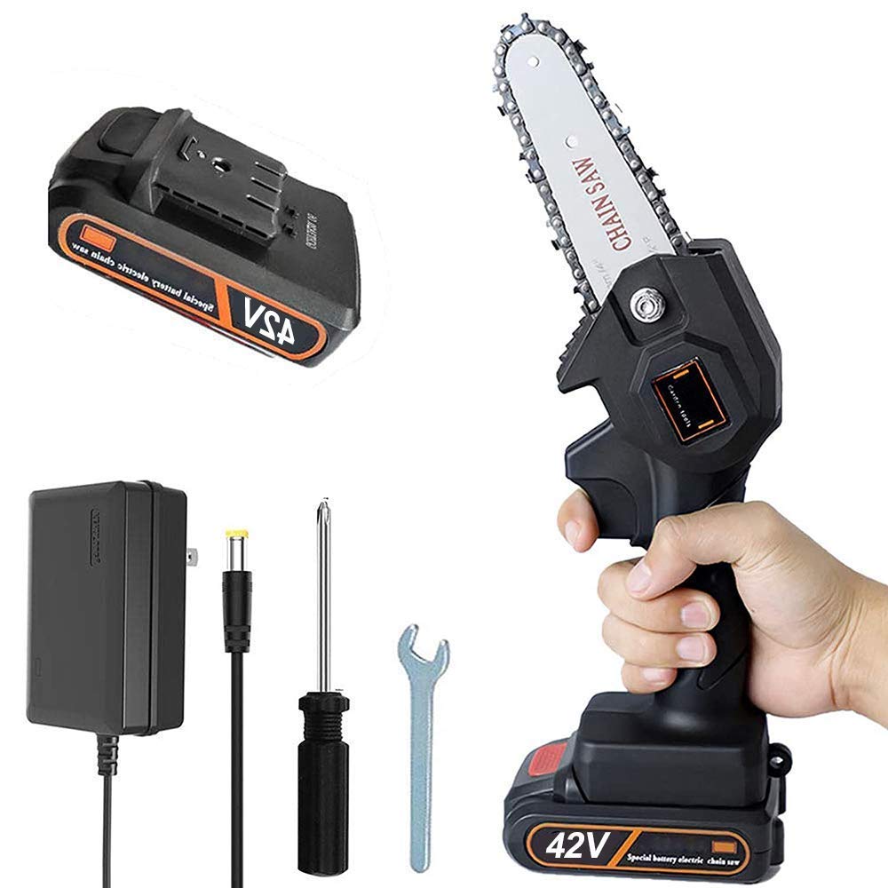 42V Cordless Mini Chainsaw with 4-Inch Blade & Battery - Portable Electric Chainsaw for Tree Branch Cutting, Wood Pruning, Gardening & Yard Work - Ideal for DIY Projects, Landscaping and Outdoor Maintenance