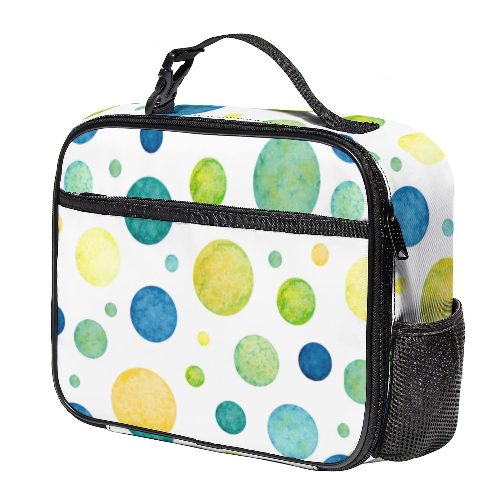 HOZOJUW Insulated Lunch Box for Men & Women - Durable Thermal Lunch Tote with Front Pocket, Leakproof Cooler Bag for School, Office, Picnic, Travel (Polka Dots Design)