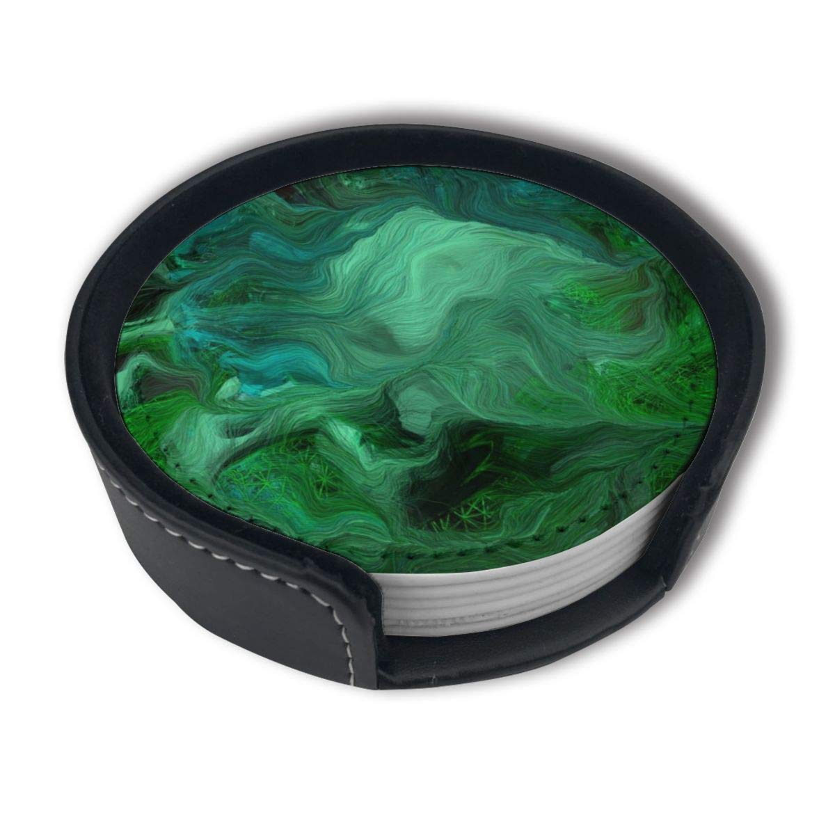 Premium Emerald Green Drink Coasters Set of 6 with Holder - Absorbent & Non-Slip for Coffee, Wine, and Beverage Cups - Perfect for Home, Office, and Party Use