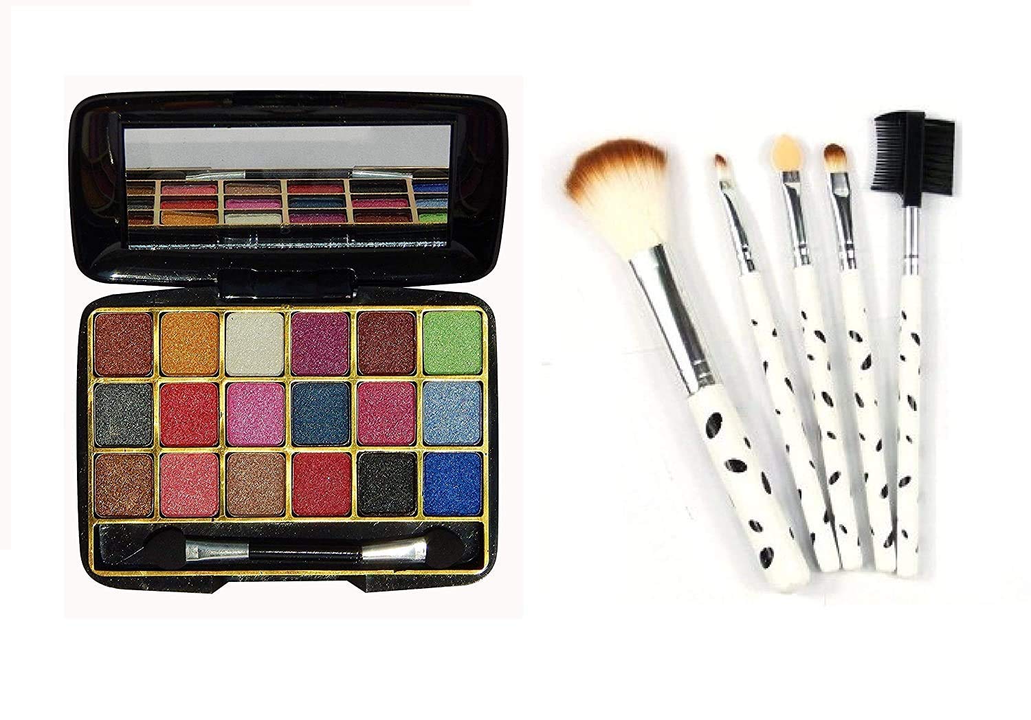 AVEU 18-Color Travel Size Eyeshadow Palette with 5-Piece Brush Set - Perfect for Makeup On The Go, Travel & Everyday Use