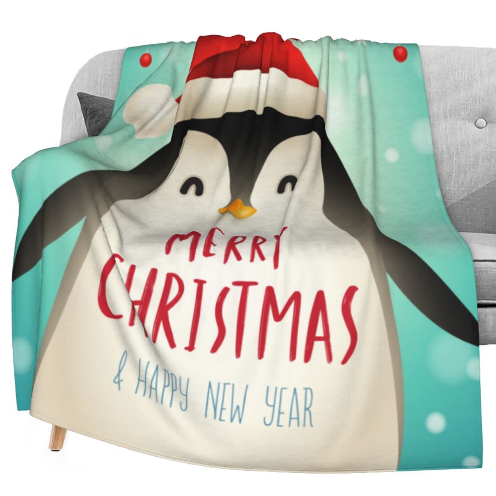 Delerain Flannel Blanket Christmas Penguin Print - Lightweight Cozy Bed Blanket & Soft Throw Blanket for Couch, Sofa - All Season 60