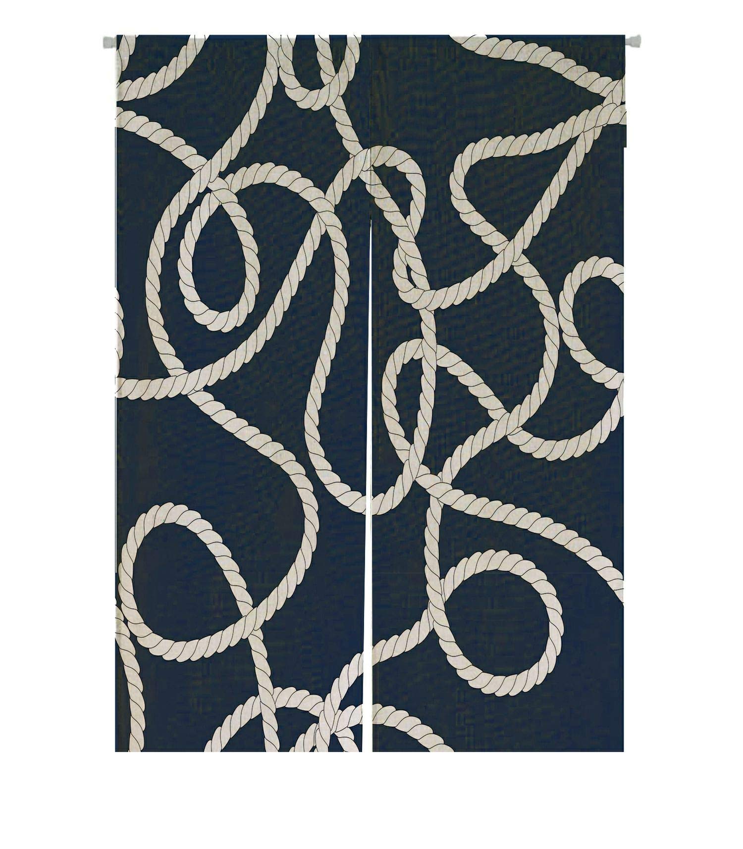 ABPHQTO Japanese Noren Curtain - White Tangled Marine Ropes Pattern, Cotton Linen Doorway Curtain (85x120cm) for Window Treatment, Room Divider & Home Decor