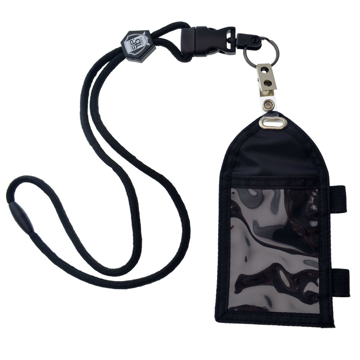 Nylon Badge Holder with Key Ring & Lanyard - Black for Office & Events