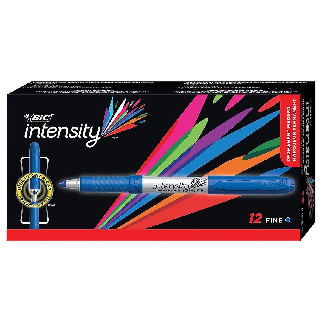BIC Gpm11be Fine Tip Permanent Markers - 12 Pack, Deep Sea Blue - Ideal for Office, School & Art Projects