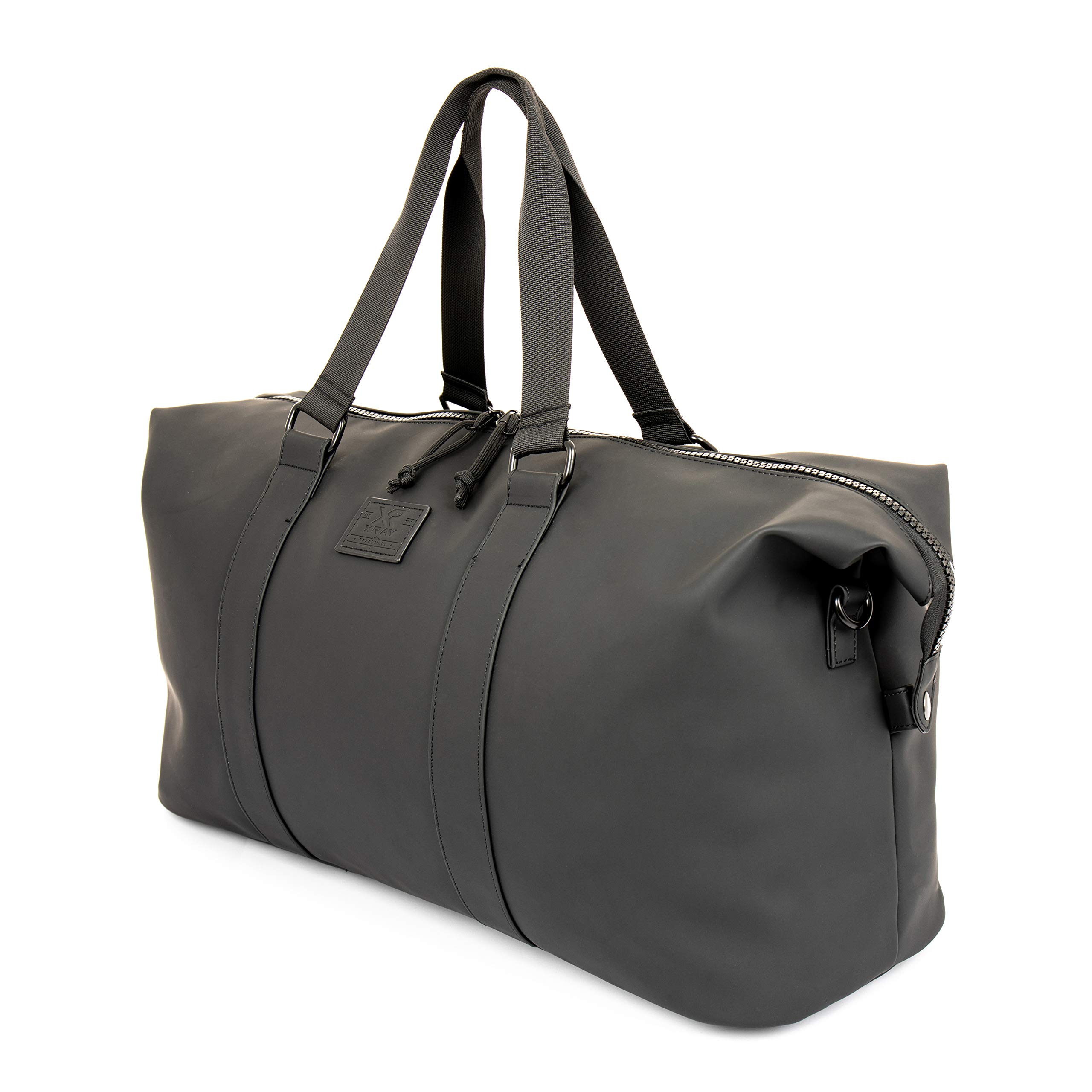 Waterproof XRAY Leather Duffle Bag for Men & Women - Travel, Gym & Outdoor Adventure Backpack (Black)