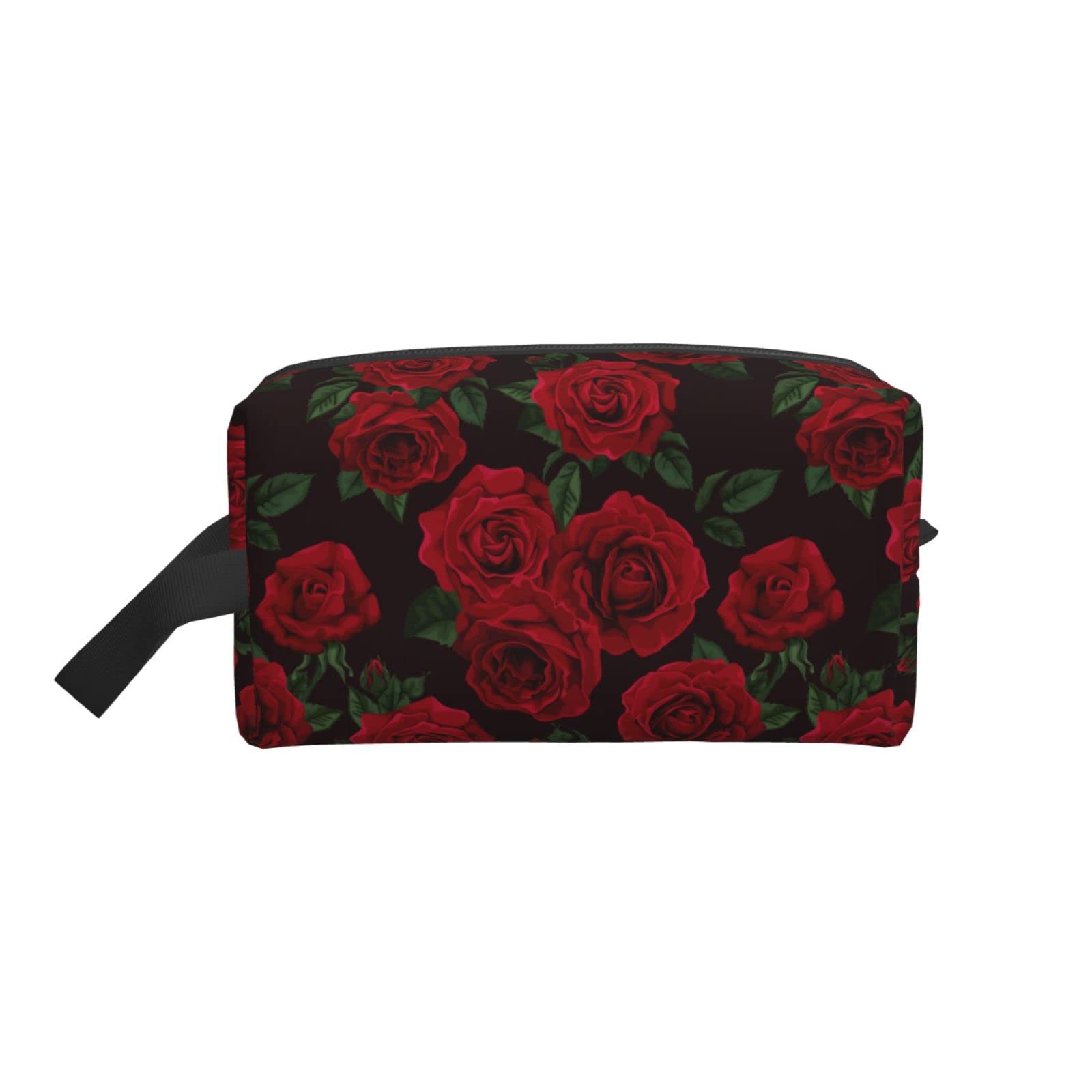 YANGDADAA Red Rose Makeup Bag - Waterproof Cosmetic Pouch for Travel, Toiletry Storage & Organization | Portable Multi-Function Case for Women & Adults | Perfect for Gym, Vacation, and Daily Essentials