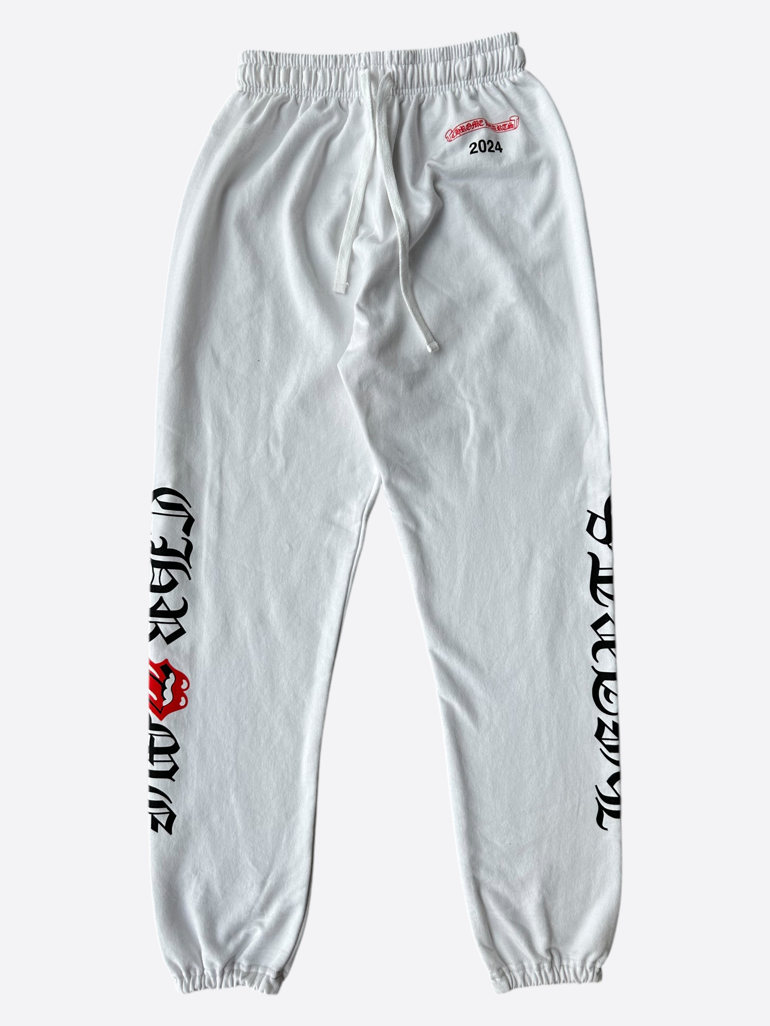Chrome Hearts White Rolling Stones Logo Sweatpants for Men & Women | High-Quality Cotton Joggers | Streetwear Fashion & Lounge Wear