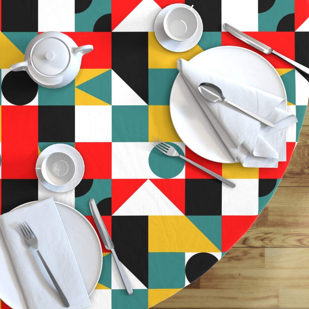 Custom Bauhaus Triangle Geometric Print Cotton Sateen Tablecloth - 90
