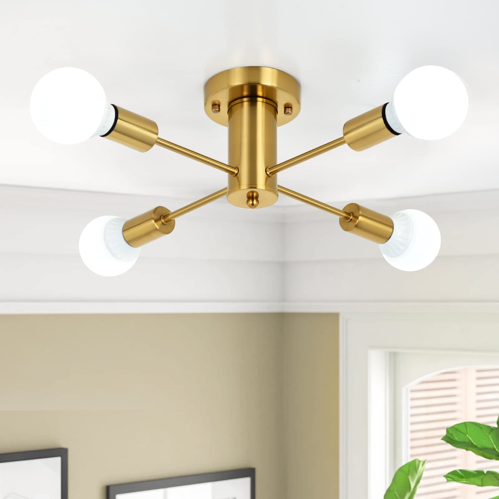ADSENSTY 4-Light Gold Sputnik Chandelier - Mid Century Ceiling Fixture for Dining Room & Living Room