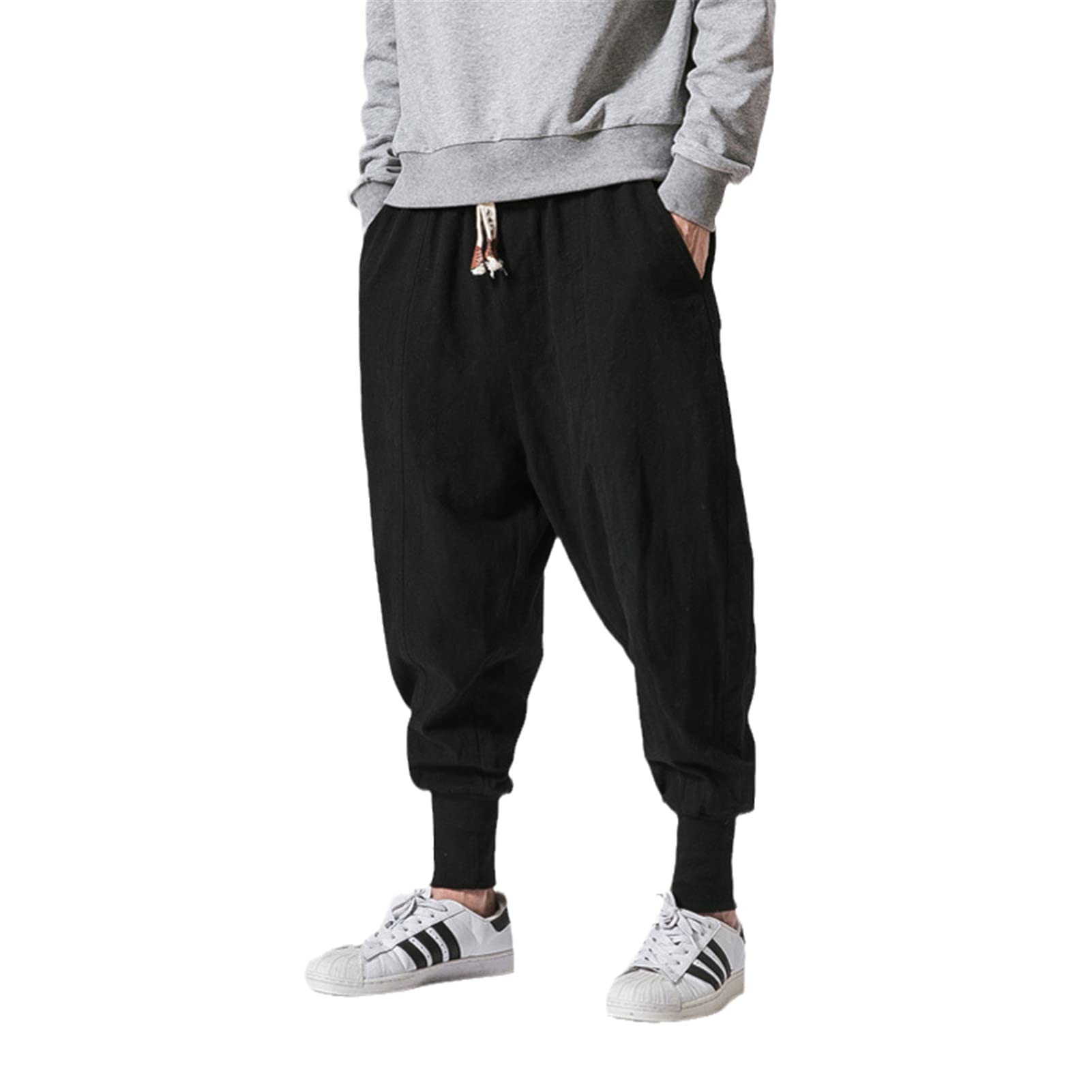 USTZFTBCL Men's Linen Jogging Pants - Hip Hop Harem Streetwear Korean Casual Trousers for Spring & Summer | Breathable Comfort for Sports, Lounge & Street Style