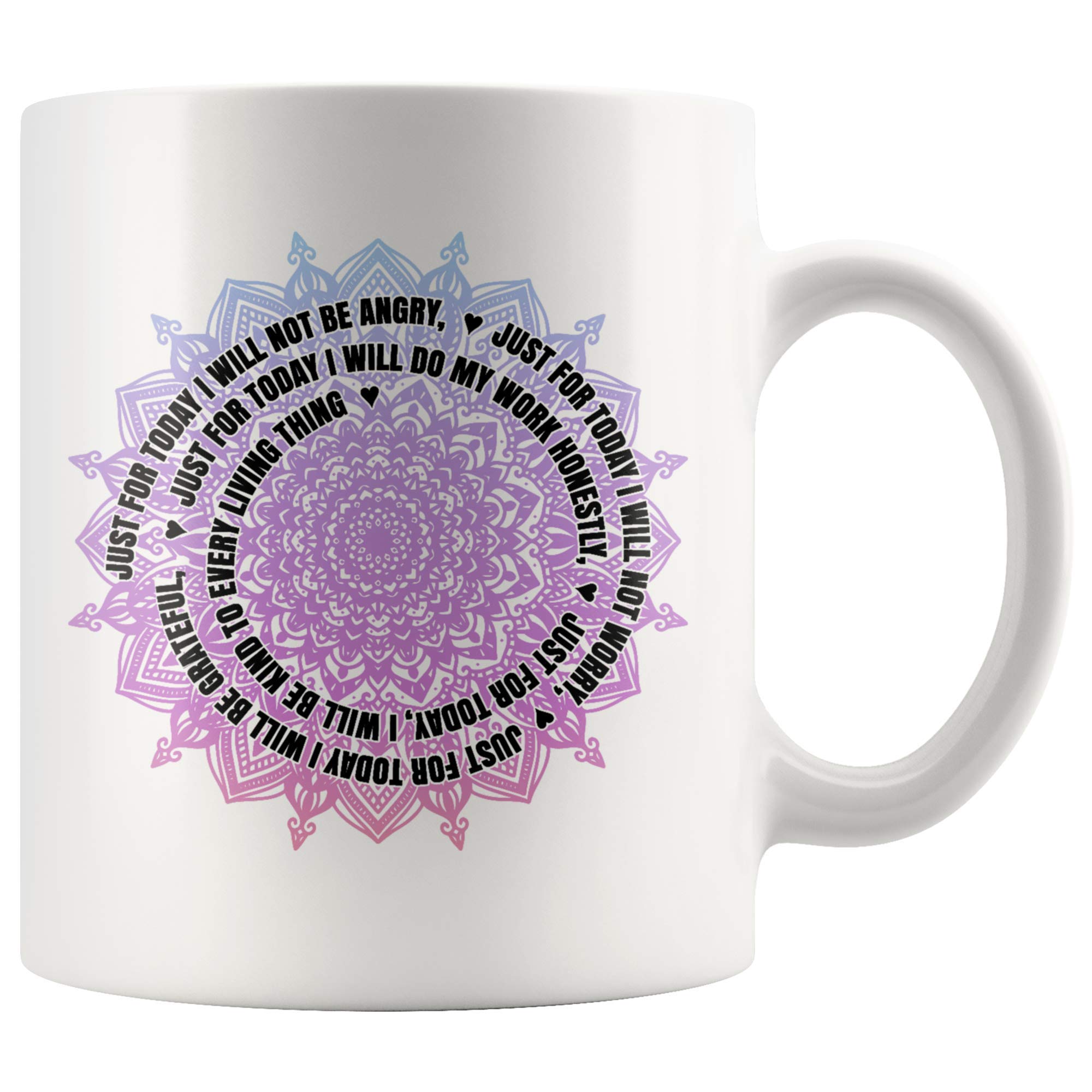 Reiki Coffee Mug with Positive Mandala Design - 11oz Inspirational Tea Cup Featuring 5 Reiki Principles - Perfect for Meditation, Yoga & Spiritual Gifts - White Ceramic Novelty Cup for Coffee, Tea & Healing Rituals
