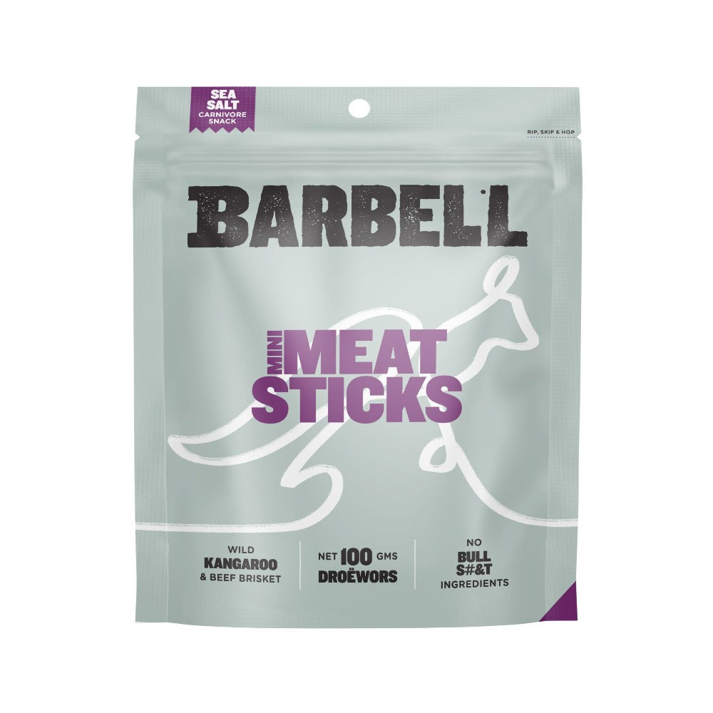 Barbell Foods Sea Salt Mini Meat Sticks 100g - High Protein Snack for Keto, Paleo & Low Carb Diets - Perfect for Hiking, Travel & On-the-Go Nutrition