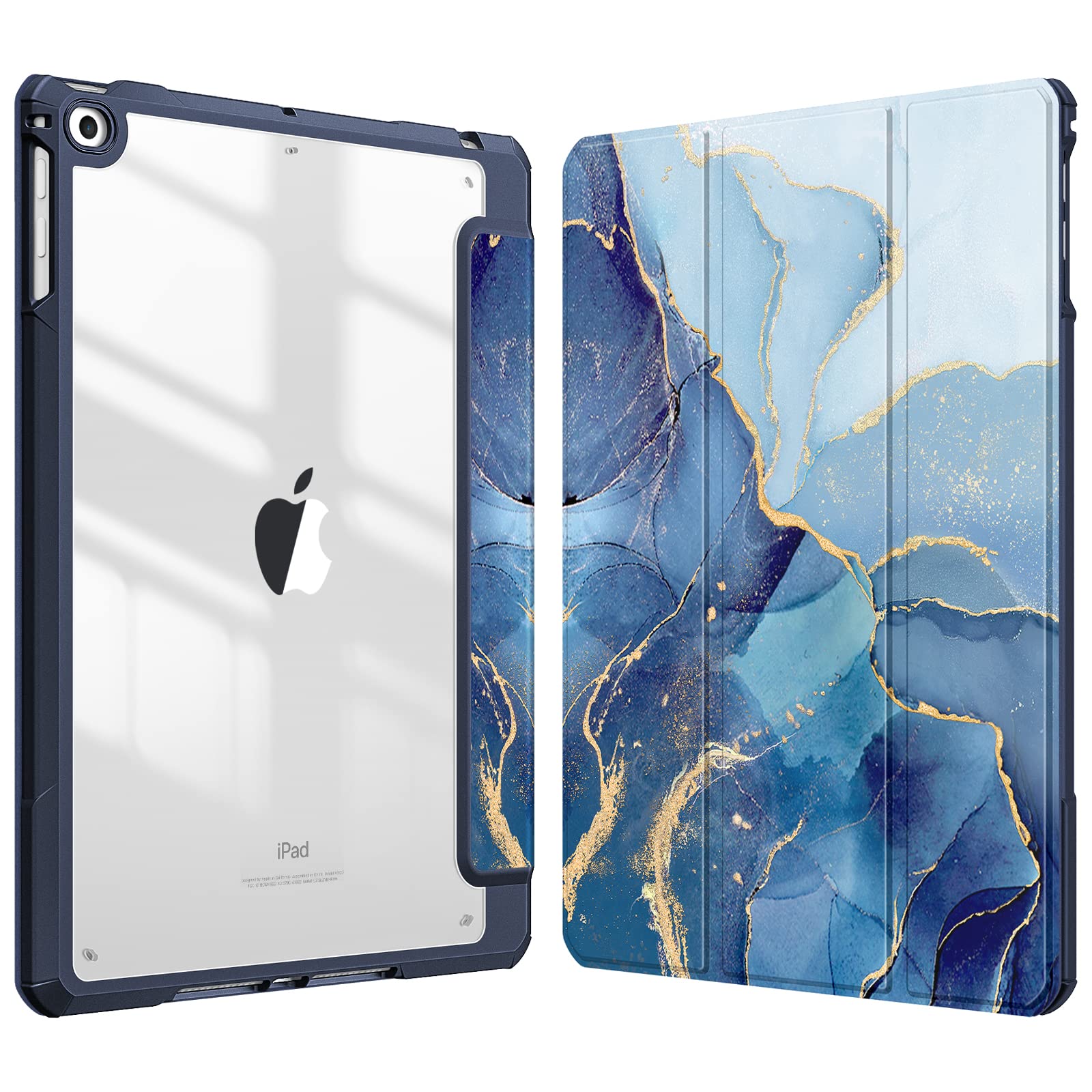 Fintie Hybrid Slim Shockproof Case for iPad 6th Gen 2018 / 5th Gen 2017 / iPad Air 2 / iPad Air 1 (9.7 Inch) - Clear Transparent Back Cover with Built-in Pencil Holder | Ocean Marble Design | Perfect for Work, Study & Travel Protection