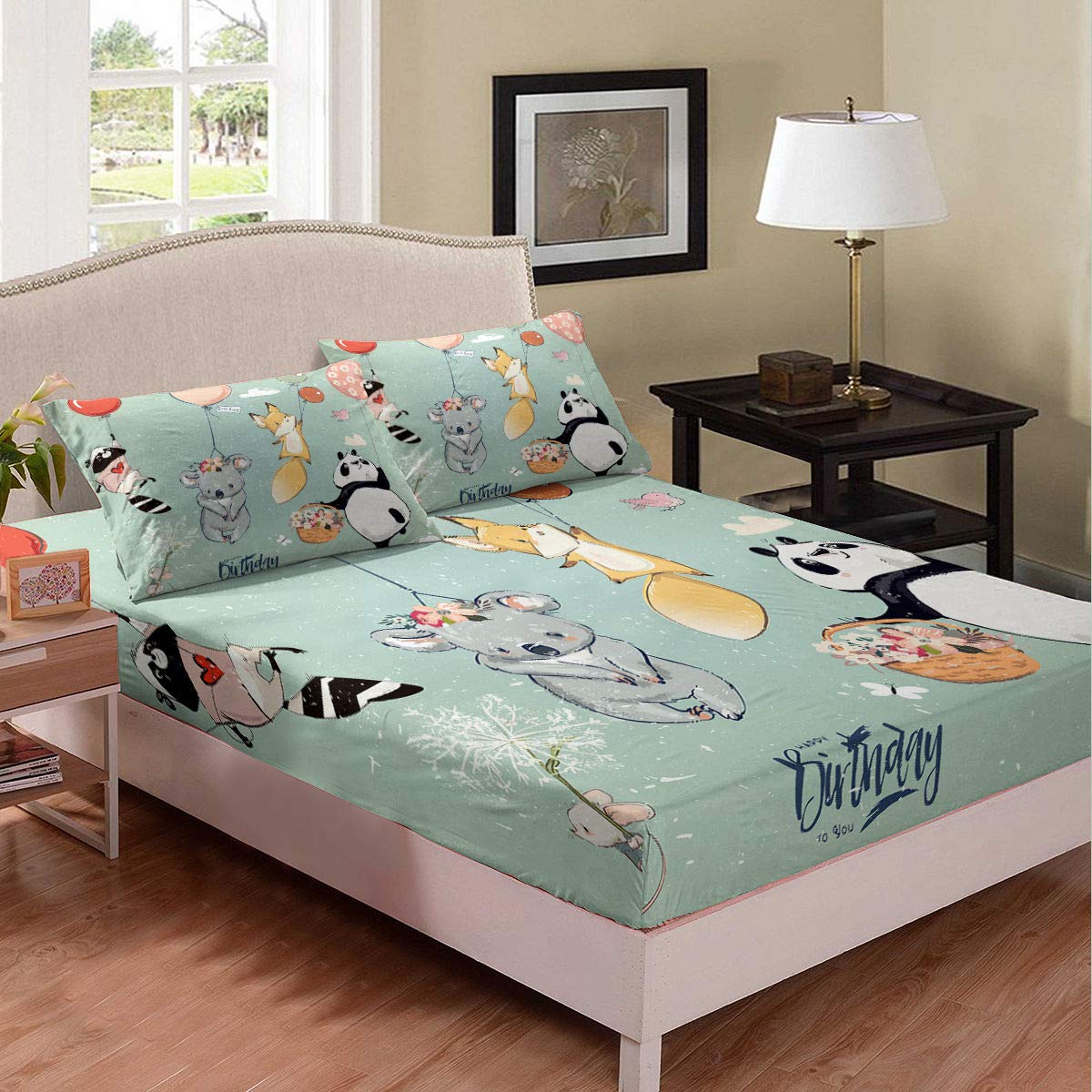 Cute Animal Print Kids Bed Sheet Set - Panda Fox Koala Bird Rabbit Design, 3-Piece Microfiber Duvet Cover with Deep Pocket Fitted Sheet & Pillowcases for Boys & Girls | Perfect for Nursery, Bedroom Decor & Gift Giving