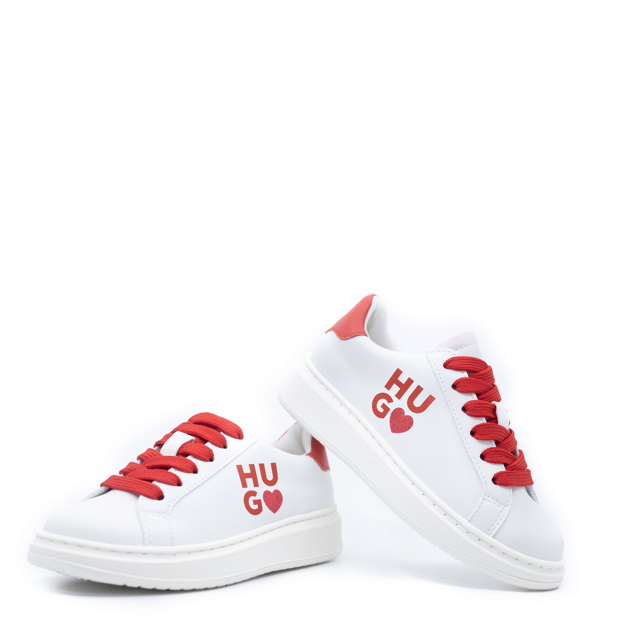 Hugo Boss White and Red Heart Sneakers for Women - Fashion Casual Athletic Shoes for Running, Walking & Everyday Wear