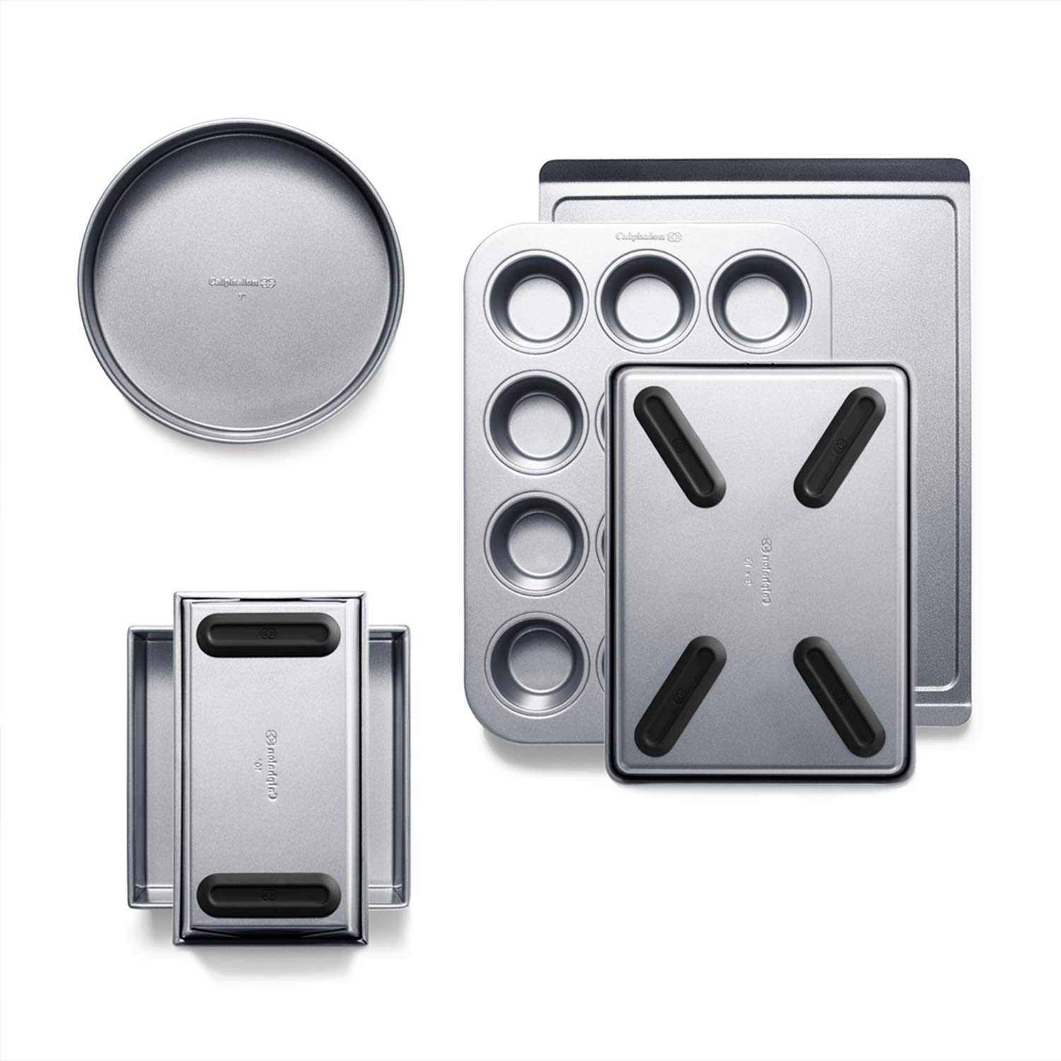 Calphalon Nonstick Bakeware Set - 6-Piece Baking Kit with Cookie Sheet, Cake Pan, Brownie Pan, Loaf Pan & Muffin Tray | Dishwasher Safe & Oven Safe Silver Bakeware | Perfect for Cookies, Cakes, Brownies, Bread & Muffins