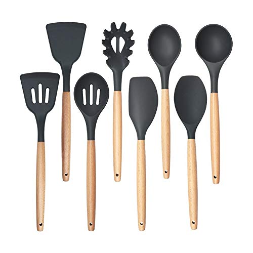 Wooden Silicone Spatula Set - 3-Piece Non-Stick Kitchen Utensils with Heat-Resistant Design - Perfect for Cooking, Baking, Flipping Pancakes & Serving Soup