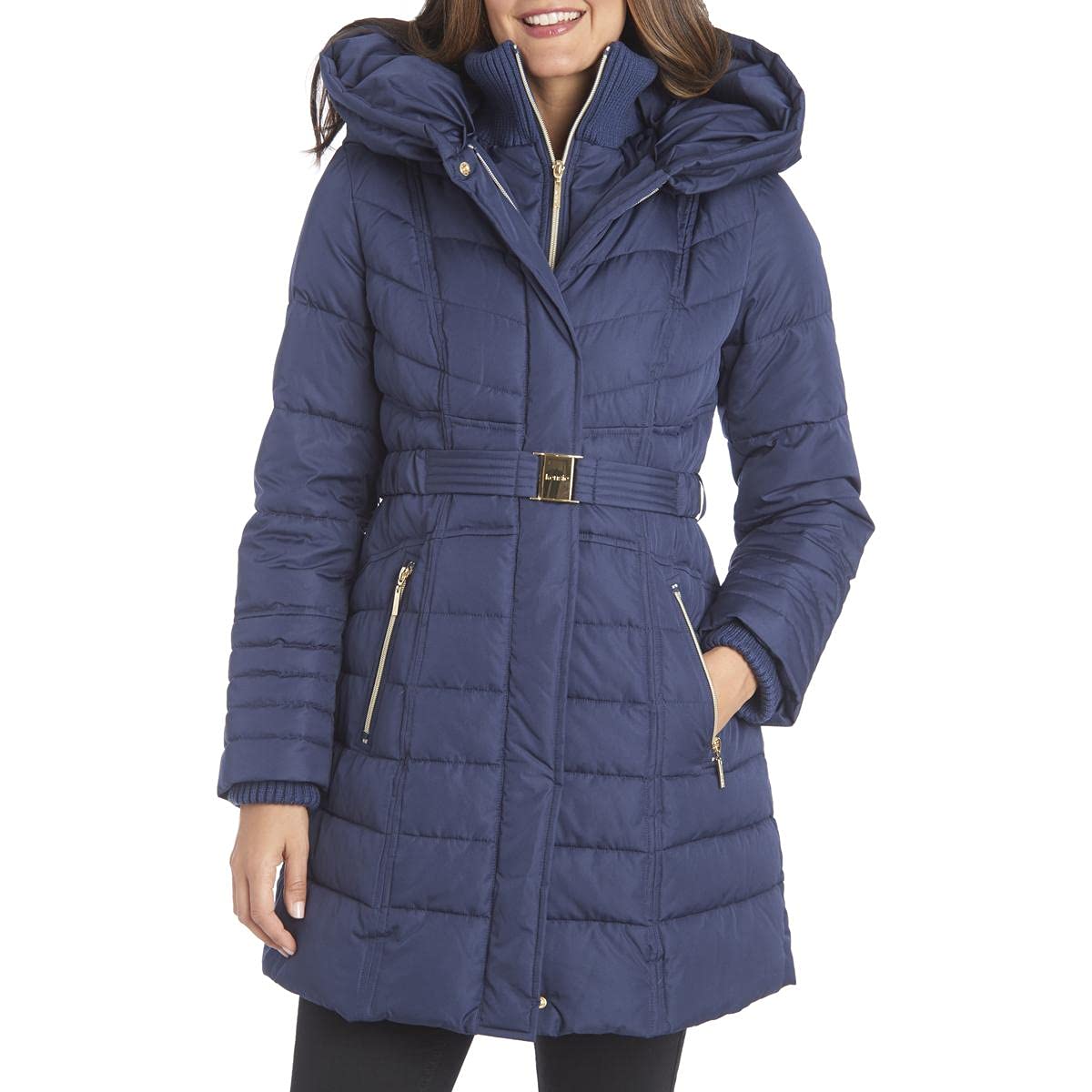 Kensie Women's Plus Size Long Puffer Down Coat with Detachable Hood - Warm Winter Jacket for Cold Weather & Outdoor Activities