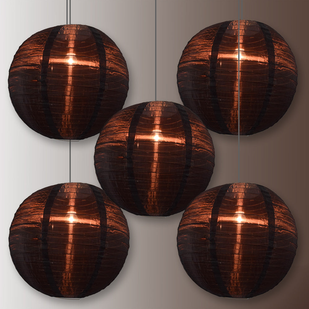 5 Pack Black Shimmering Nylon Lanterns - 14 Inch Even Ribbing Durable Hanging Decorations for Wedding, Party, Garden & Home Decoration