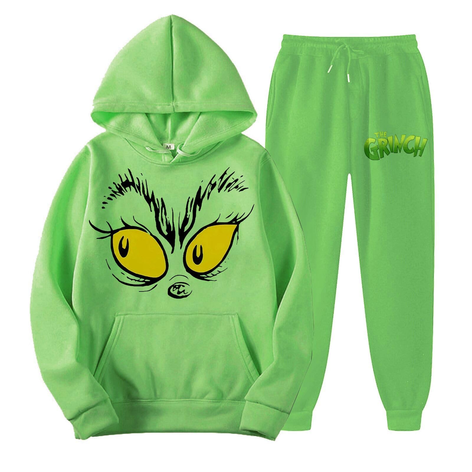 ANNAPU Women's Ugly Green Monster Christmas Sweatsuits Set - 2 Piece Hoodie & Jogging Pants for Cozy Holiday Outfits and Festive Family Gatherings