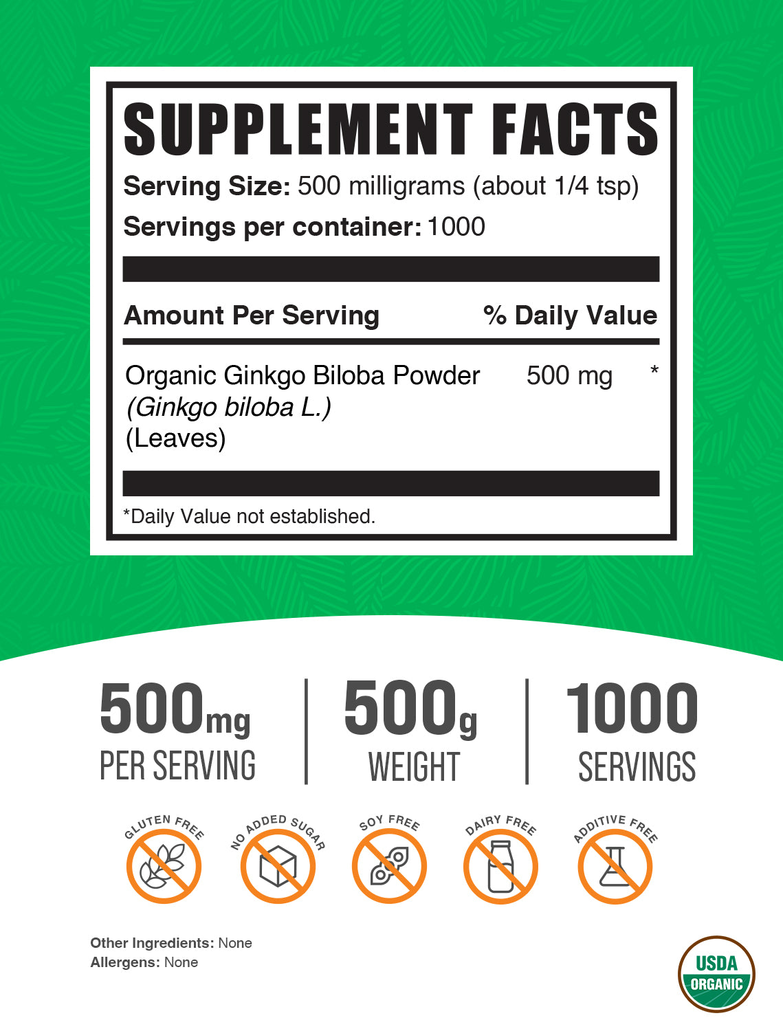 Premium Organic Ginkgo Biloba Powder - 100% Pure Natural Brain Supplement for Memory & Focus - Supports Cognitive Health - Perfect for Smoothies, Teas & Baking
