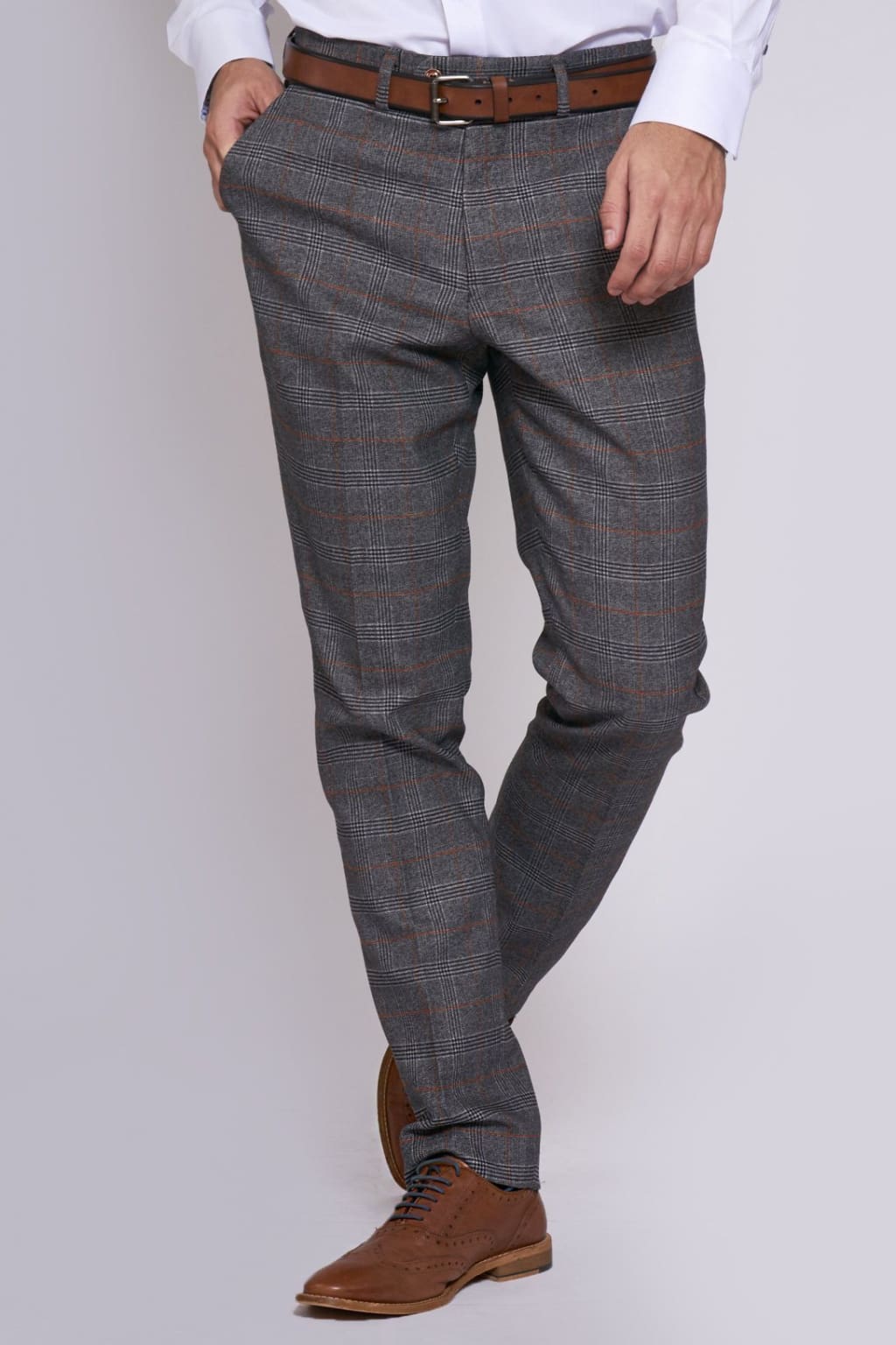 Marc Darcy Jenson Grey Check Trousers for Men - Classic Plaid Dress Pants for Office, Business & Formal Occasions