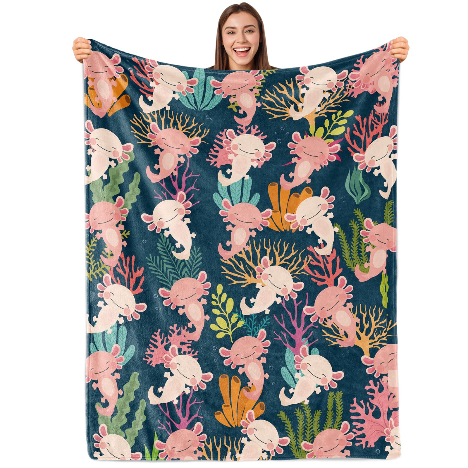 Super Soft Plush Flannel Axolotl Throw Blanket 40x50 Inches - Cozy Couch & Bed Blanket for Adults, Kids & Family - Perfect Gift for Animal Lovers & Home Decor