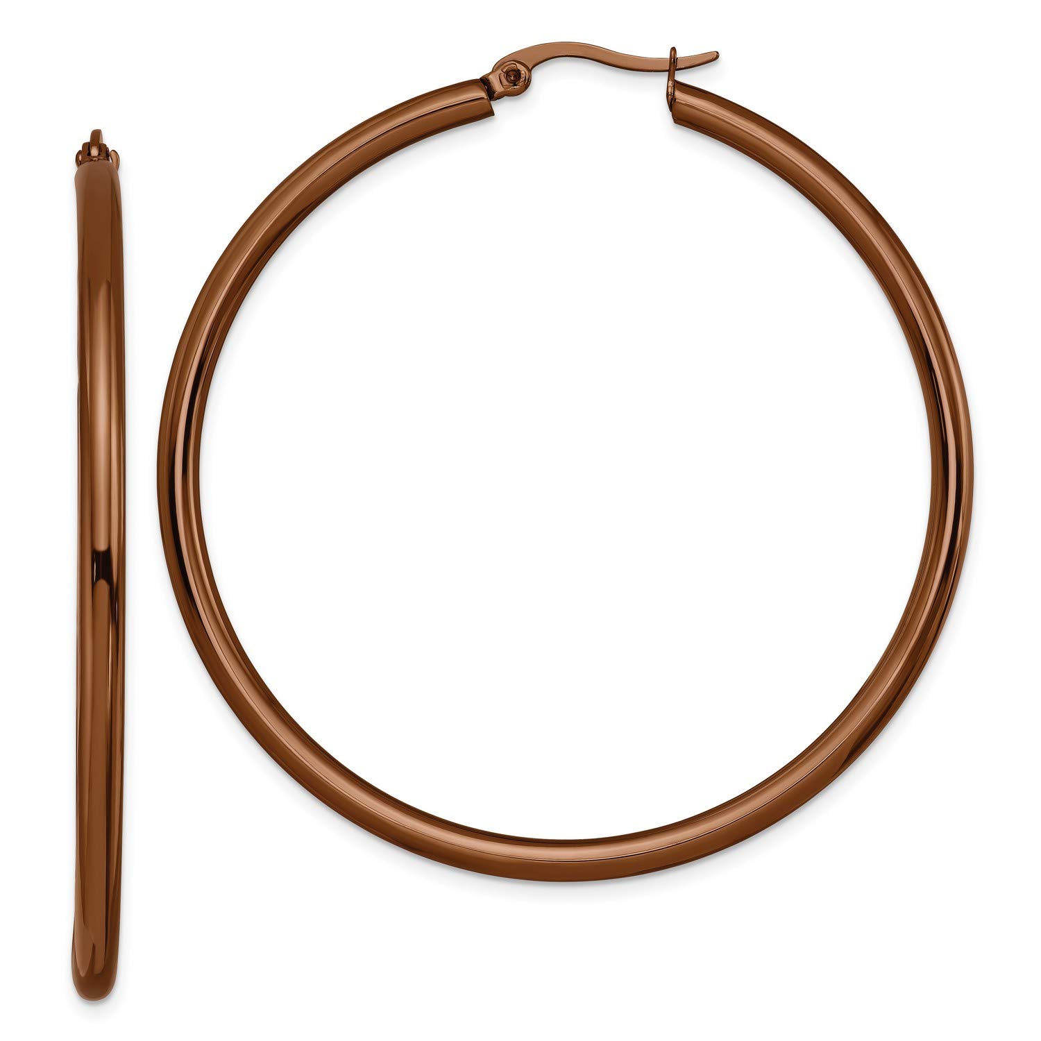 Stainless Steel Brown IP Plated Round Hoop Earrings 52x3mm - Elegant Dangle Earrings for Women, Perfect for Parties, Weddings & Everyday Wear