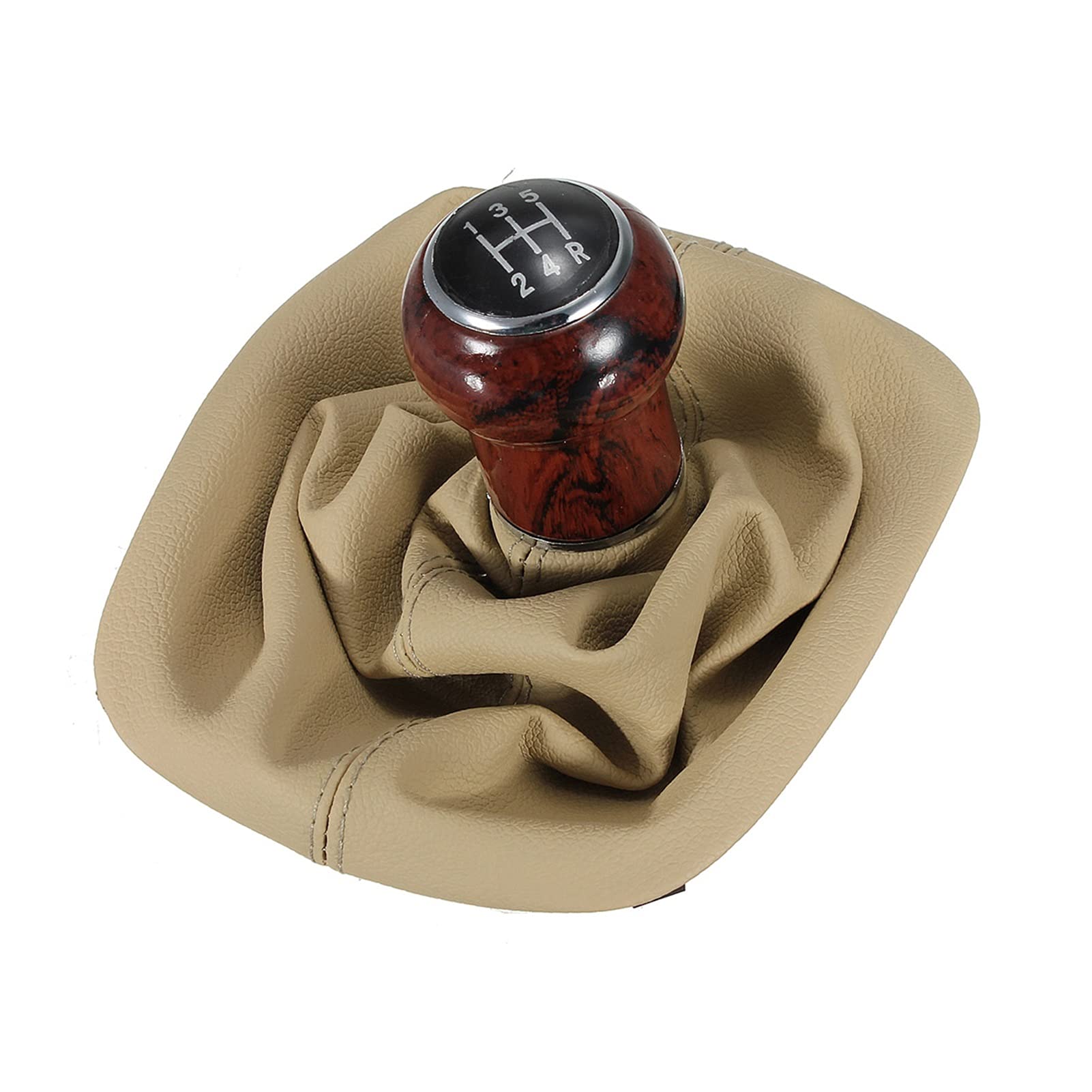 5-Speed Beige Wooden Shift Knob & Gaiter Boot Kit - Compatible with Volkswagen VW Passat B5/B5.5 (1998-2004) - Premium Car Interior Upgrade for Enhanced Driving Experience & Style
