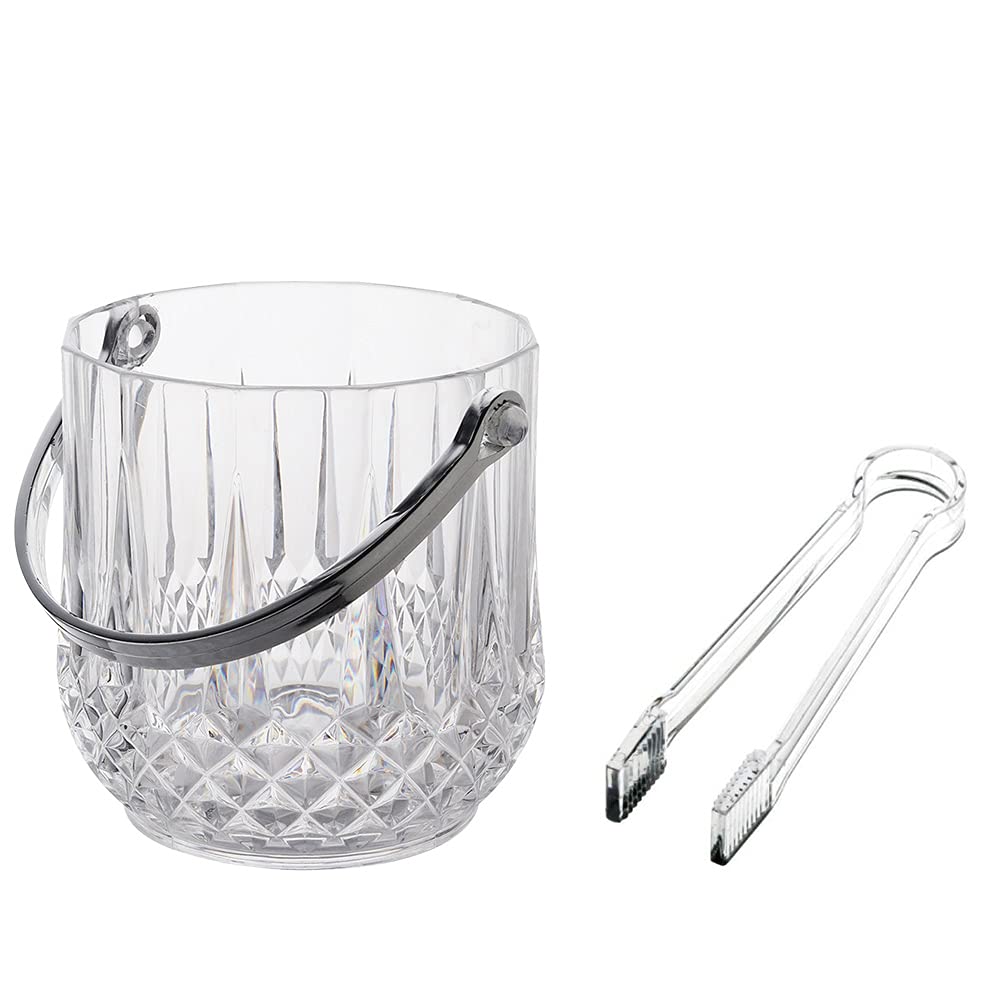 DOITOOL 2-Piece Portable Ice Bucket Set with Ice Clamp - Transparent Plastic Ice Container for Parties, Picnics & Outdoor Drinks