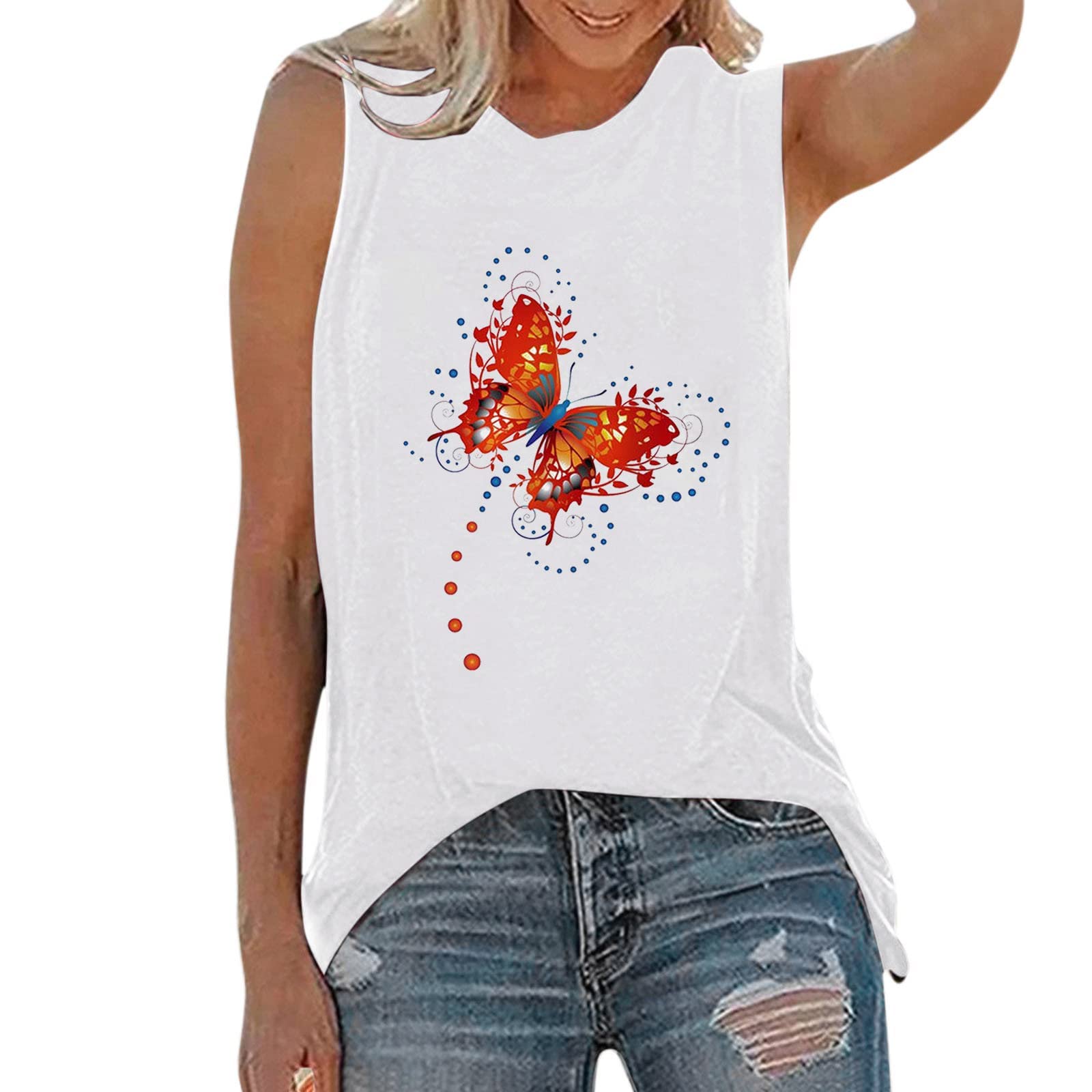 Women's Fashion Butterfly Graphic T-Shirts & Tank Tops - Casual Crewneck Loose Fit Blouses for Summer | Perfect for Leisure Wear, Weekend Outings & Vacation Outfits