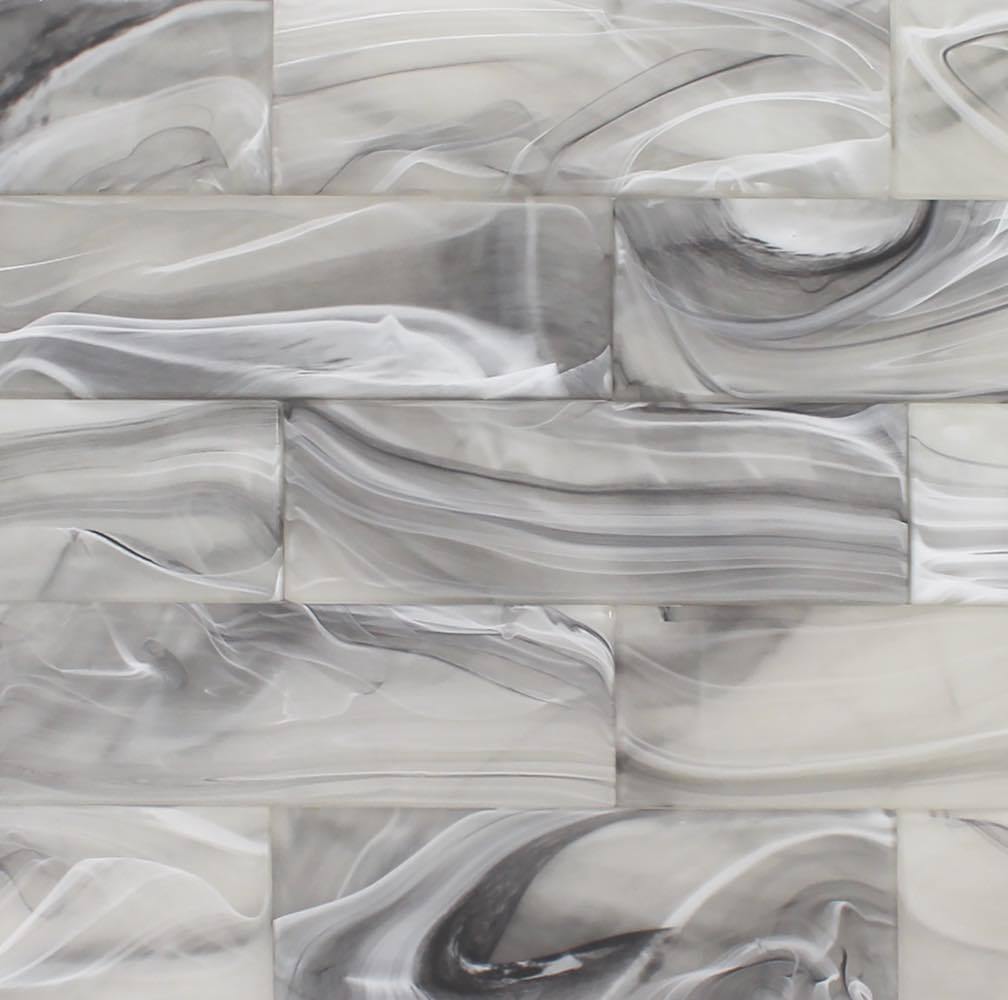 Premium Glass Subway Tile Swirl Gray 3x9 Inches - Modern Kitchen & Bathroom Backsplash, Shower Wall Tiles