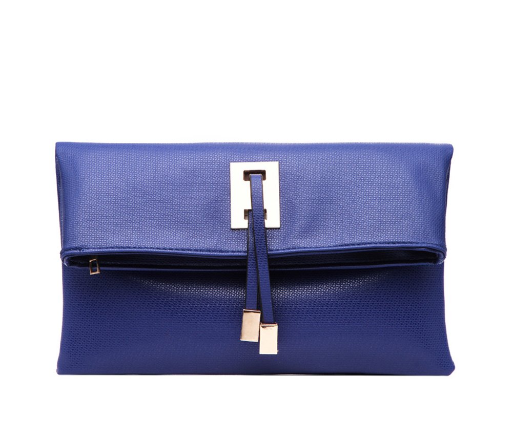 Elegant Blue PU Leather Women's Clutch Purse - Evening Handbag with Wristlet Strap for Parties, Weddings & Special Occasions