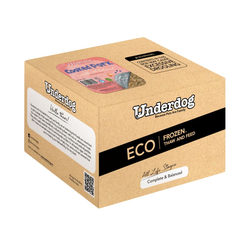 Premium Underdog Cooked Pork Fresh Frozen Dog Food - 3kg for Small & Large Breeds - High Protein Meal for Healthy Skin & Coat - Perfect for Daily Feeding & Training Treats