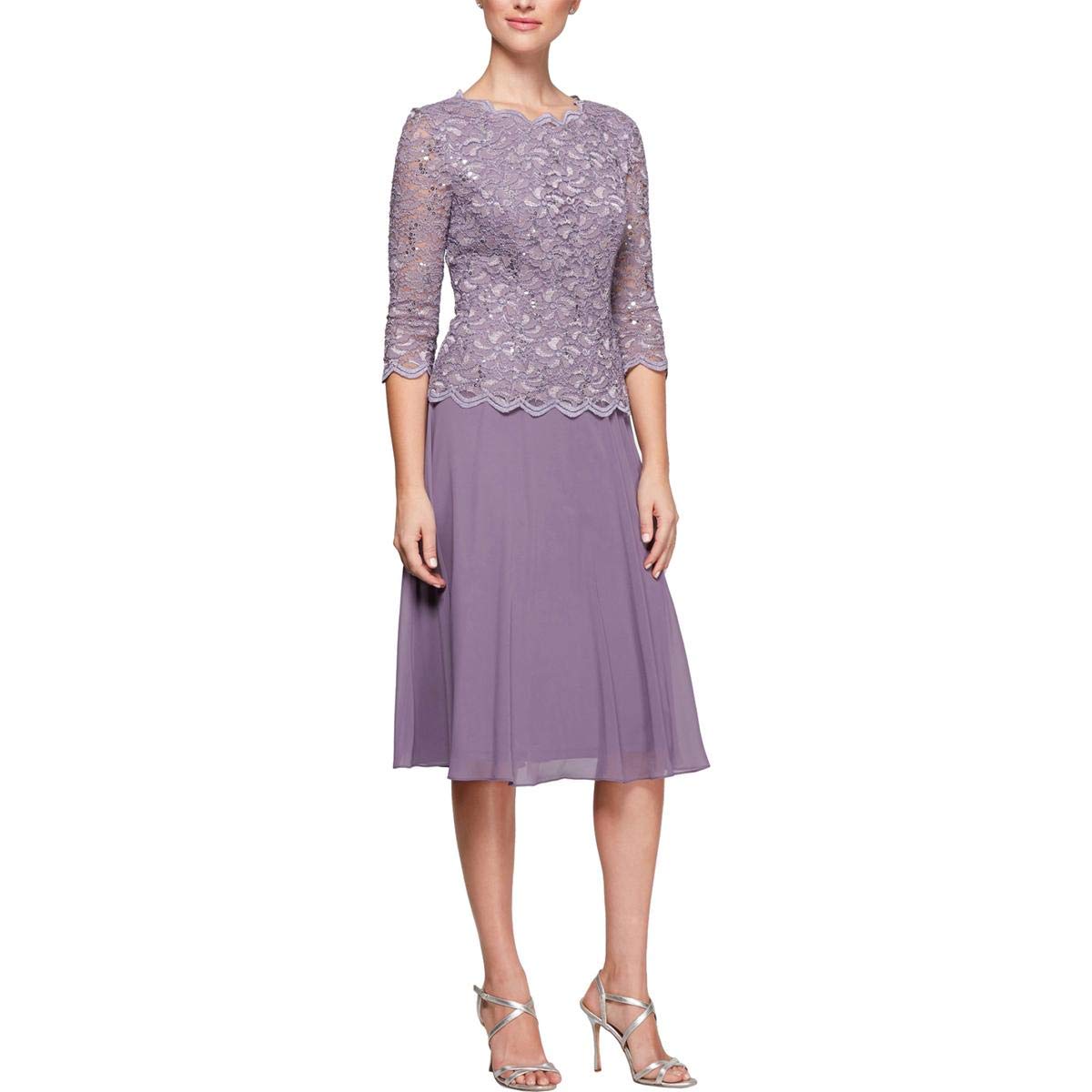 Alex Evenings Women's Tea Length Sequin Mock Dress - Elegant Formal Gown for Weddings, Parties & Special Occasions (Petite & Regular Sizes)