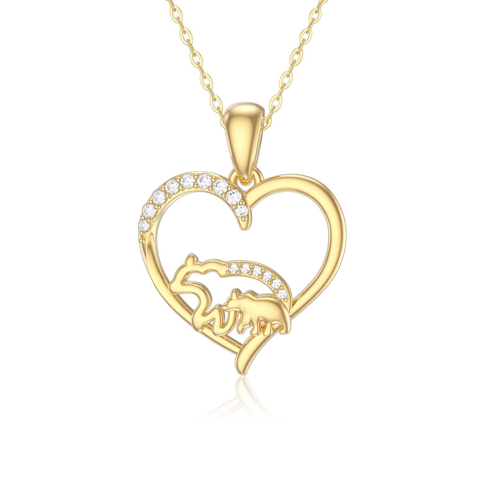 14K Solid Gold Love Heart Pendant Necklace for Women - Mother Daughter Matching Jewelry - 18