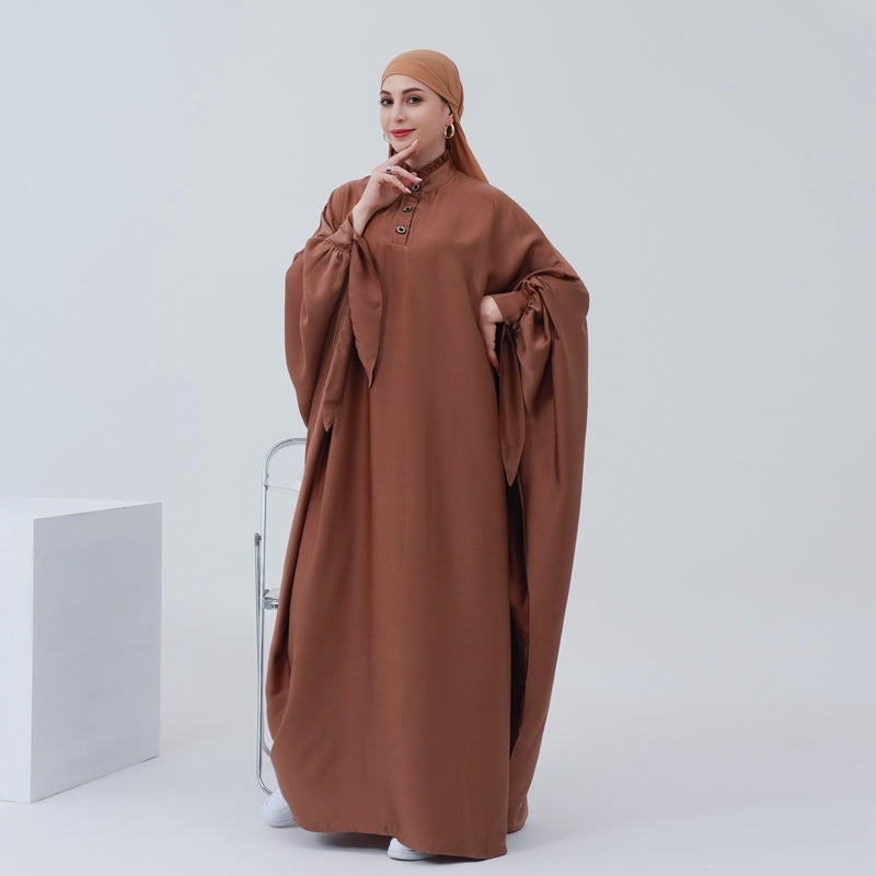Elegant Muslim Women's Batwing Sleeve Farasha Abaya Dress - Modest Islamic Prayer Dress for Mosque & Special Occasions