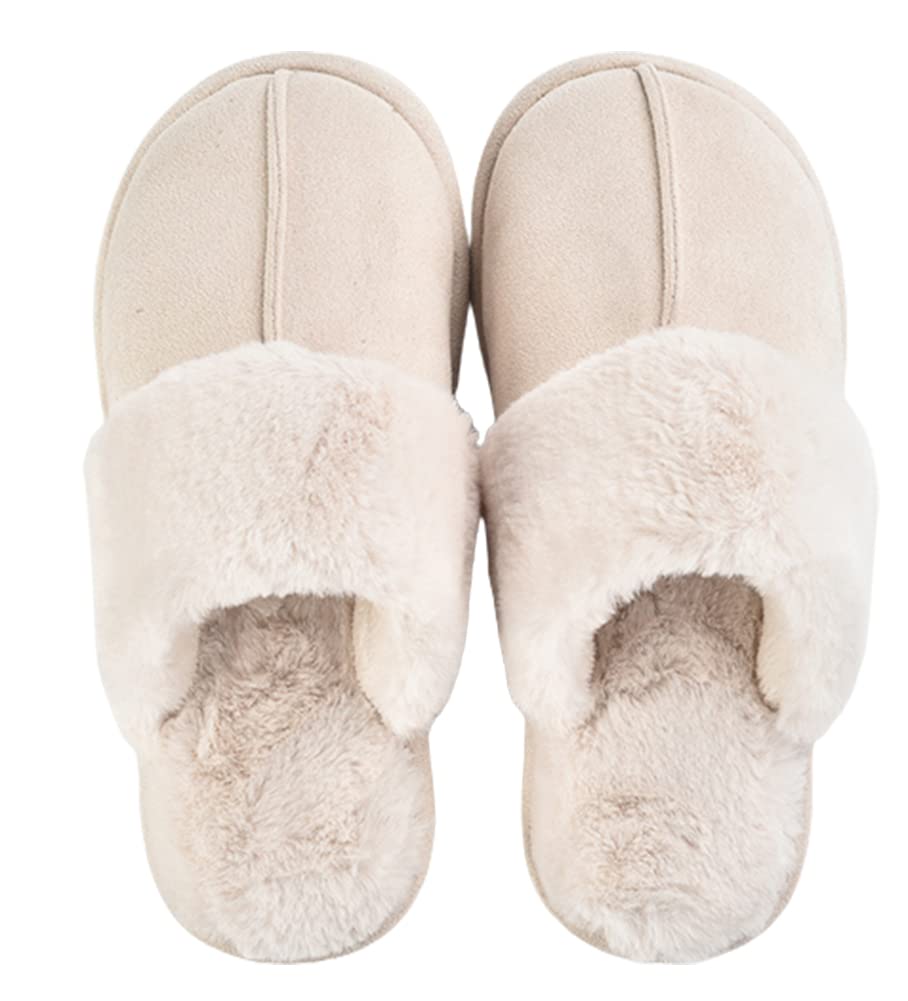 Women's Warm Fuzzy Cotton Slippers - Cozy Memory Foam House Shoes with Non-Slip Suede Sole for Winter Indoor Comfort - Perfect for Bedroom, Lounge & Home Use