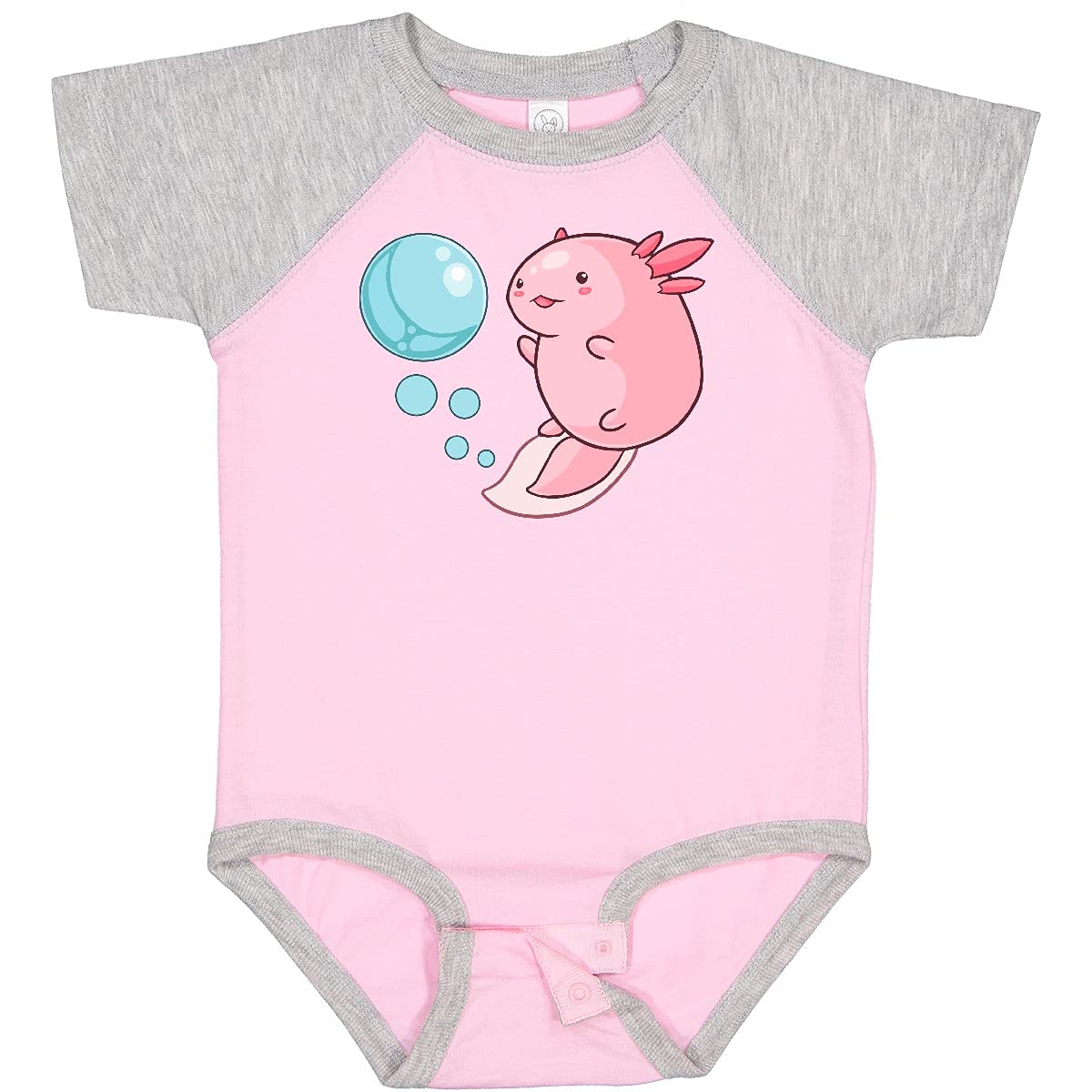 Inktastic Cute Axolotl and Bubbles Heart-Shaped Baby Bodysuit - Soft Cotton Onesie for Newborns, Infants & Toddlers - Perfect for Casual Wear, Photo Shoots & Gift Giving
