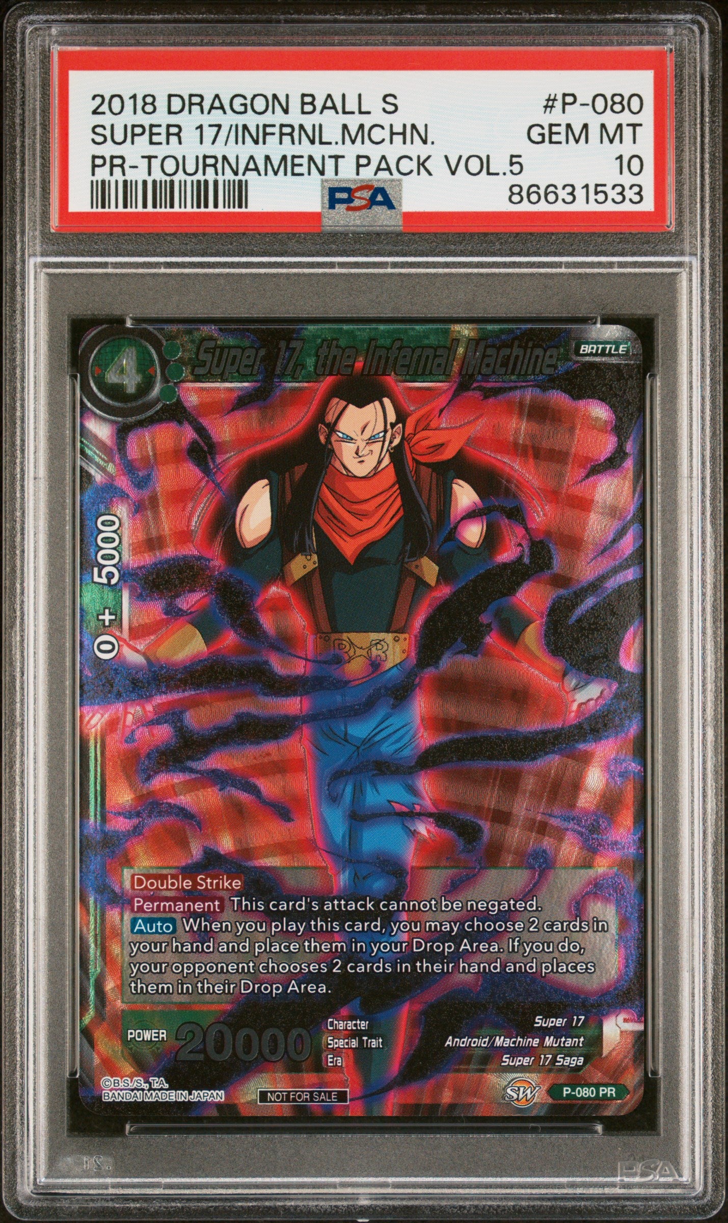 2018 Dragon Ball Super Super 17/Infernal Machine #P 080 PSA 10 Graded Card - Perfect for Anime Collectors & Dragon Ball Z Fans Display