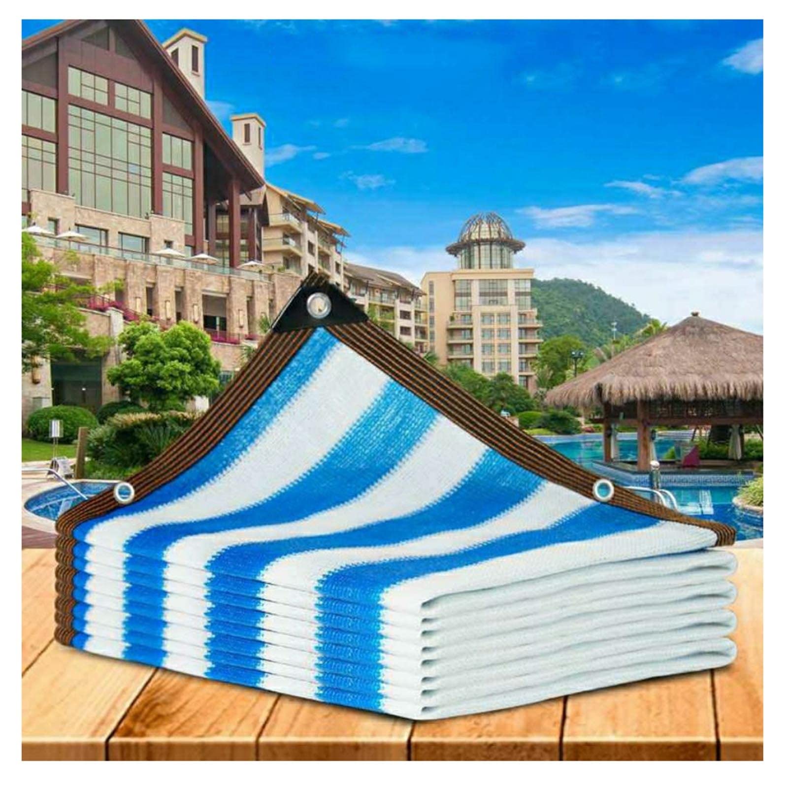 Durable Stripe Shade Cloth with Grommets - 4x4m/13x13ft Mesh Tarp for Garden Greenhouse, Patio & Chicken Coop - Sunblock Netting with Taped Edge & Customizable Sizes - Perfect for Outdoor Shade, Plant Protection & Poultry Shelter