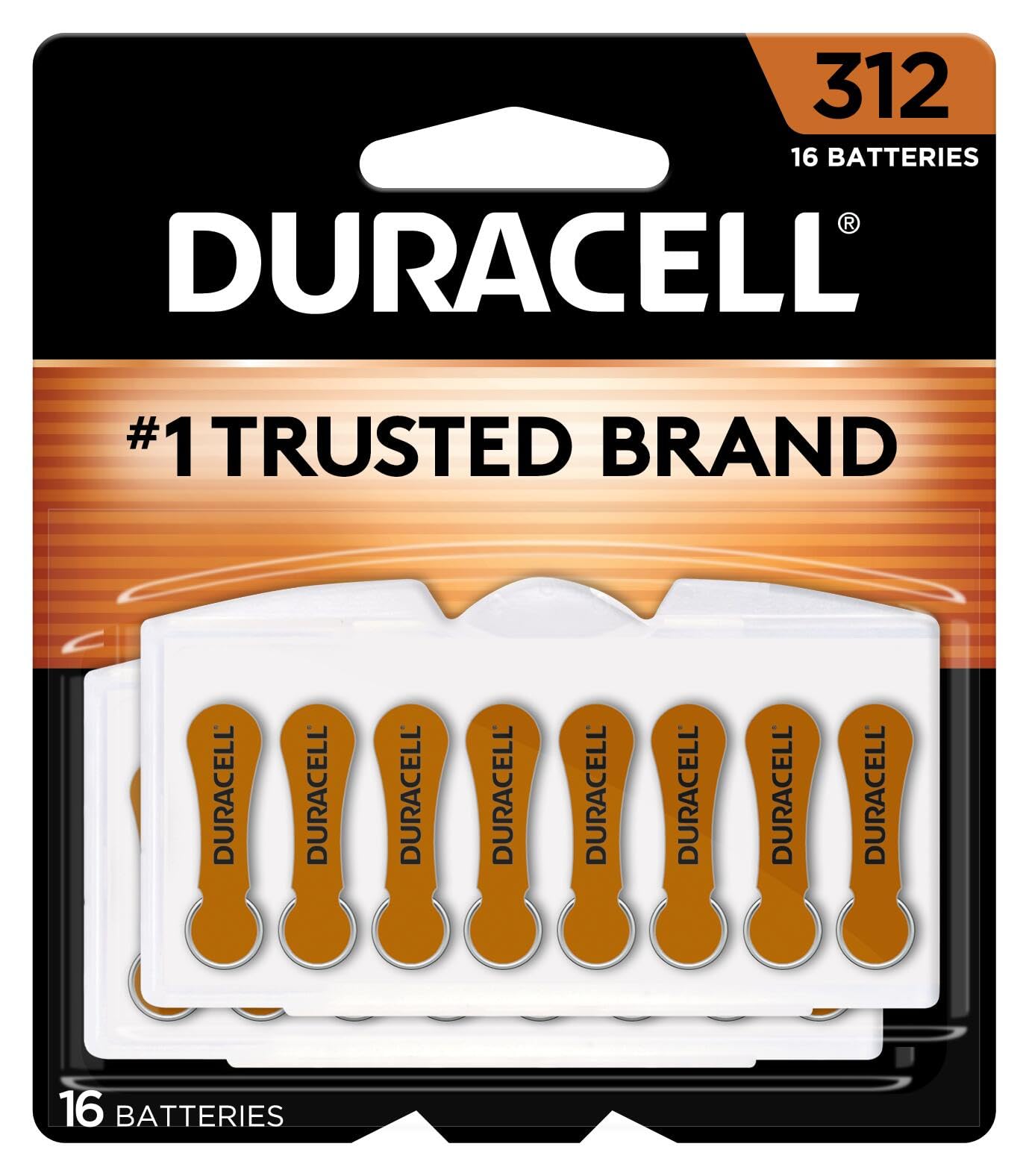 Duracell 312 Size Hearing Aid Batteries - 16 Count Pack | Long-Lasting Power & EasyTab Installation for Hearing Aids | Perfect for Travel, Work & Daily Use