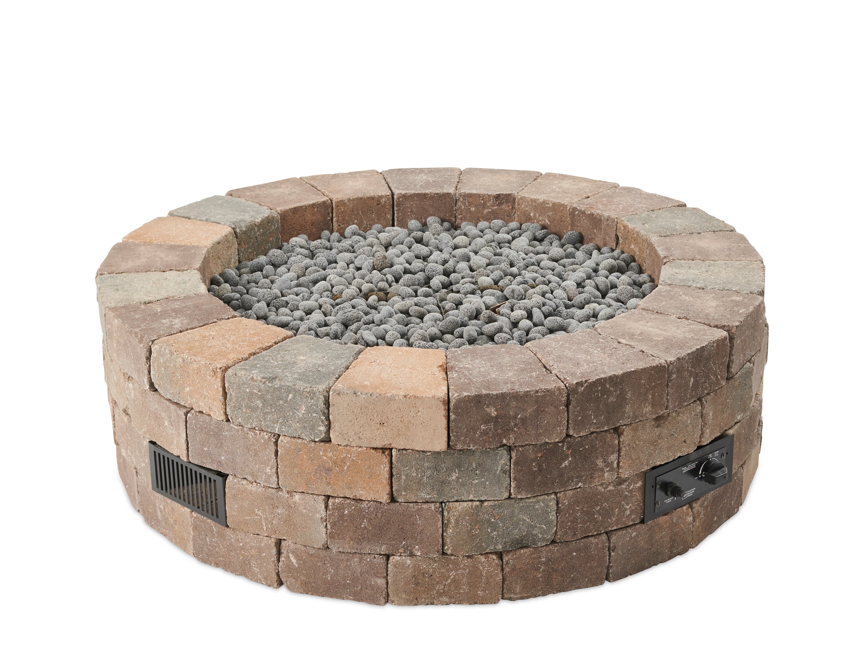 Bronson Block 52-Inch Round Outdoor Fire Pit Kit with 42-Inch Crystal Fire Burner - BRON52 K - Perfect for Backyard Gatherings, Patio Decor & Camping Nights