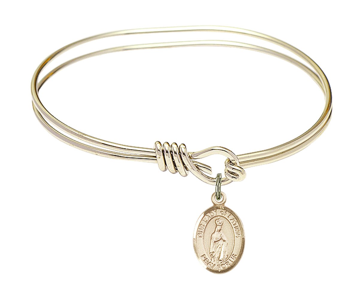 F A Dumont 5 3/4 Inch Oval Eye Hook Bangle Bracelet with Our Lady of Fatima Charm - Elegant Religious Jewelry for Women, Perfect for Daily Wear & Special Occasions