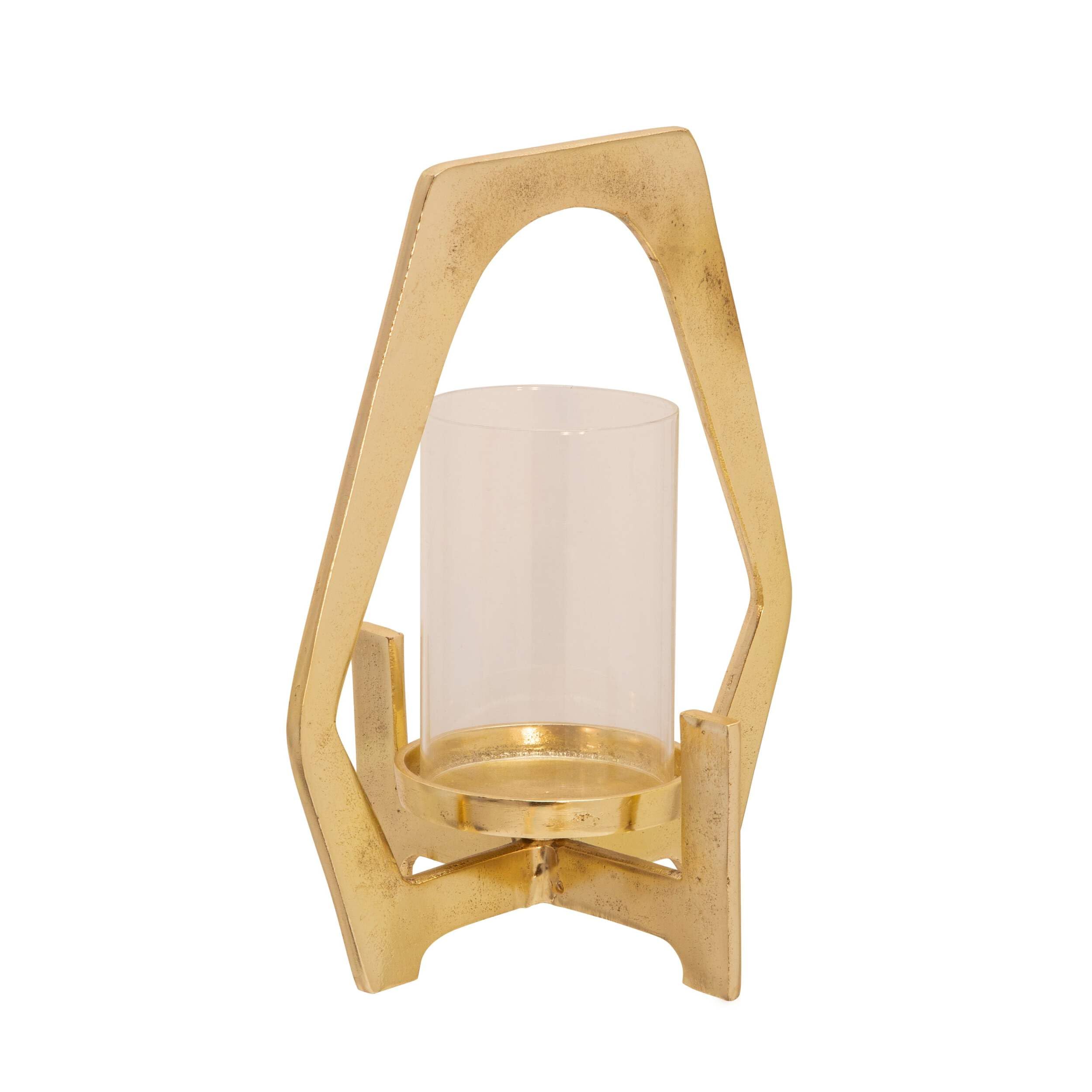 Sagebrook Home 12 Inch Gold Metal Hurricane Candle Holder - Elegant Decorative Centerpiece for Dining Table, Wedding, and Outdoor Patio Decor