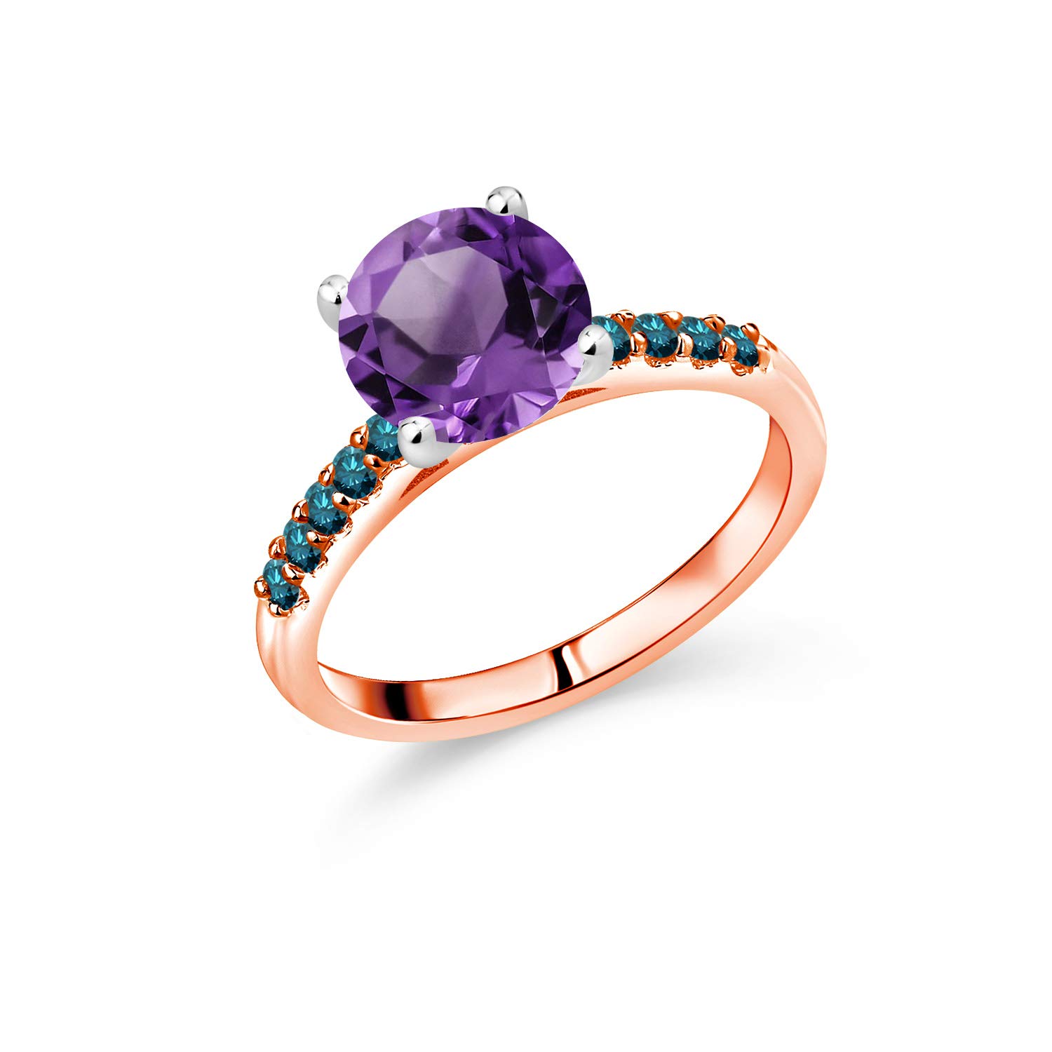 2.03 Ct Natural Purple Amethyst & Blue Diamond 10K Rose Gold Ring with White Gold Prongs - Elegant Wedding, Engagement & Anniversary Jewelry Gift for Women